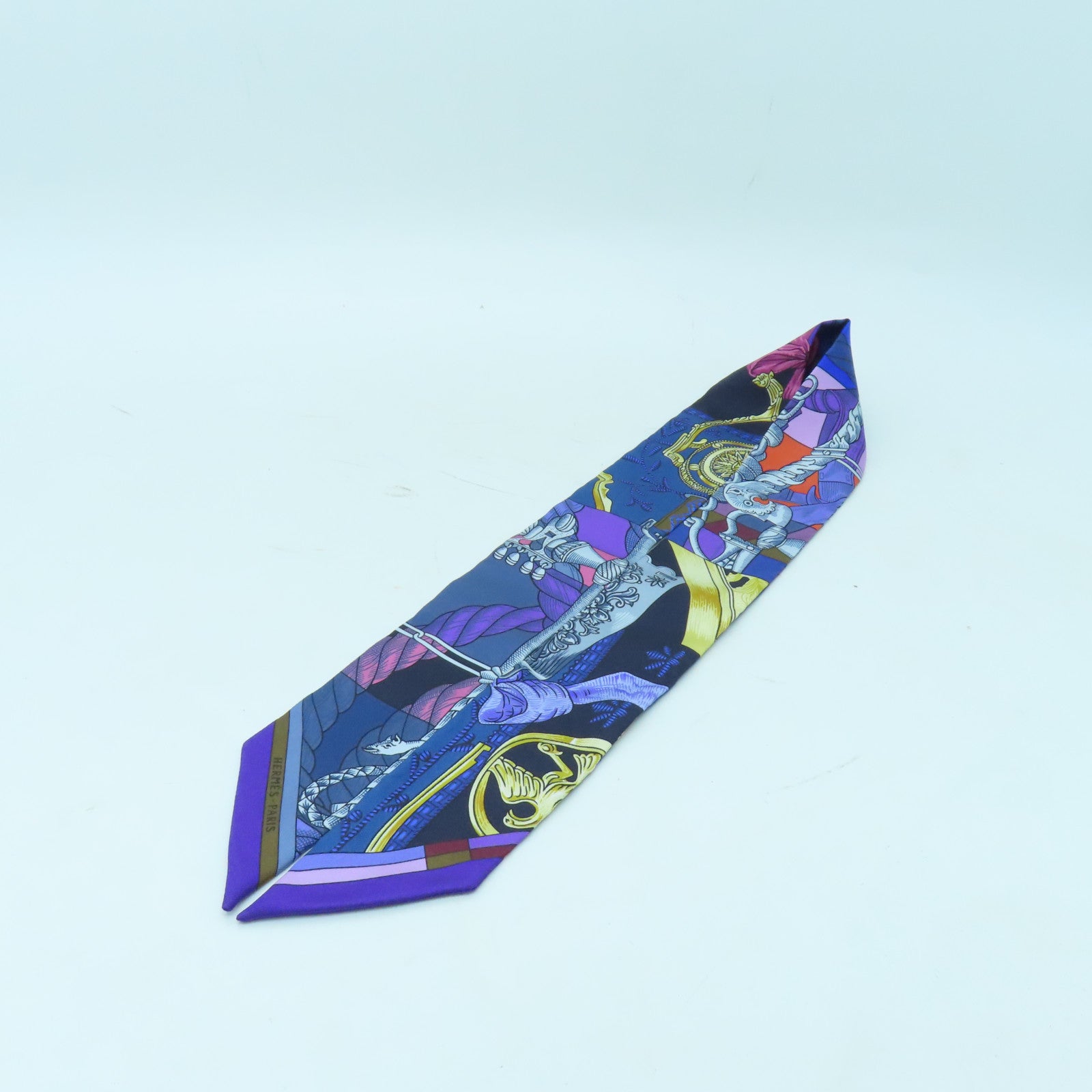 HERMES 【激減優惠】絲質Twilly絲巾藍色
