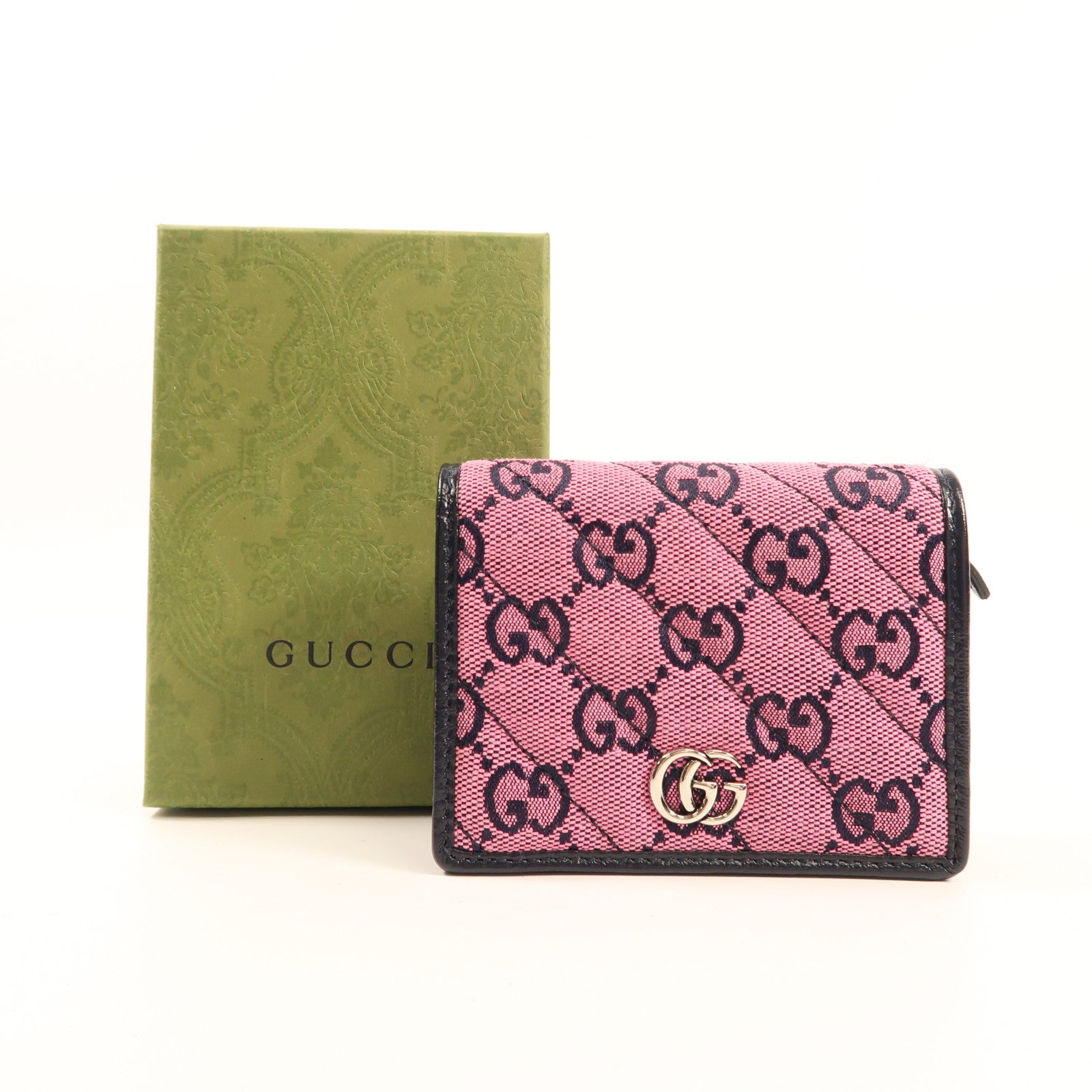 GUCCI 帆布/牛皮皮革Wallet銀扣錢包
