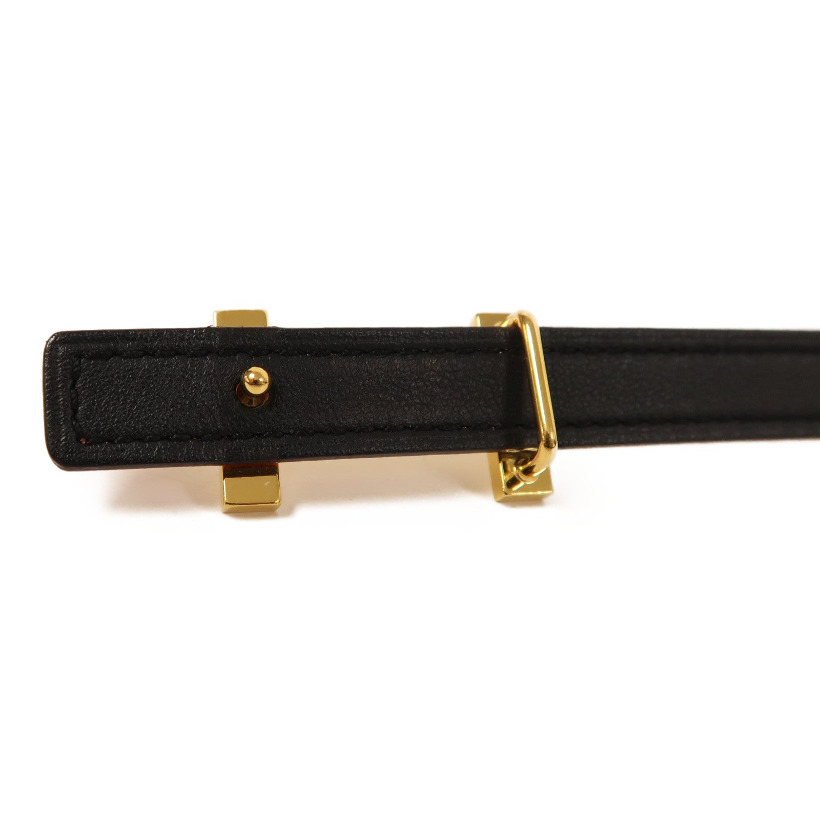 HERMES Epsom皮革/Swift皮革Mini Constance Belt金扣皮帶黑色/橙色