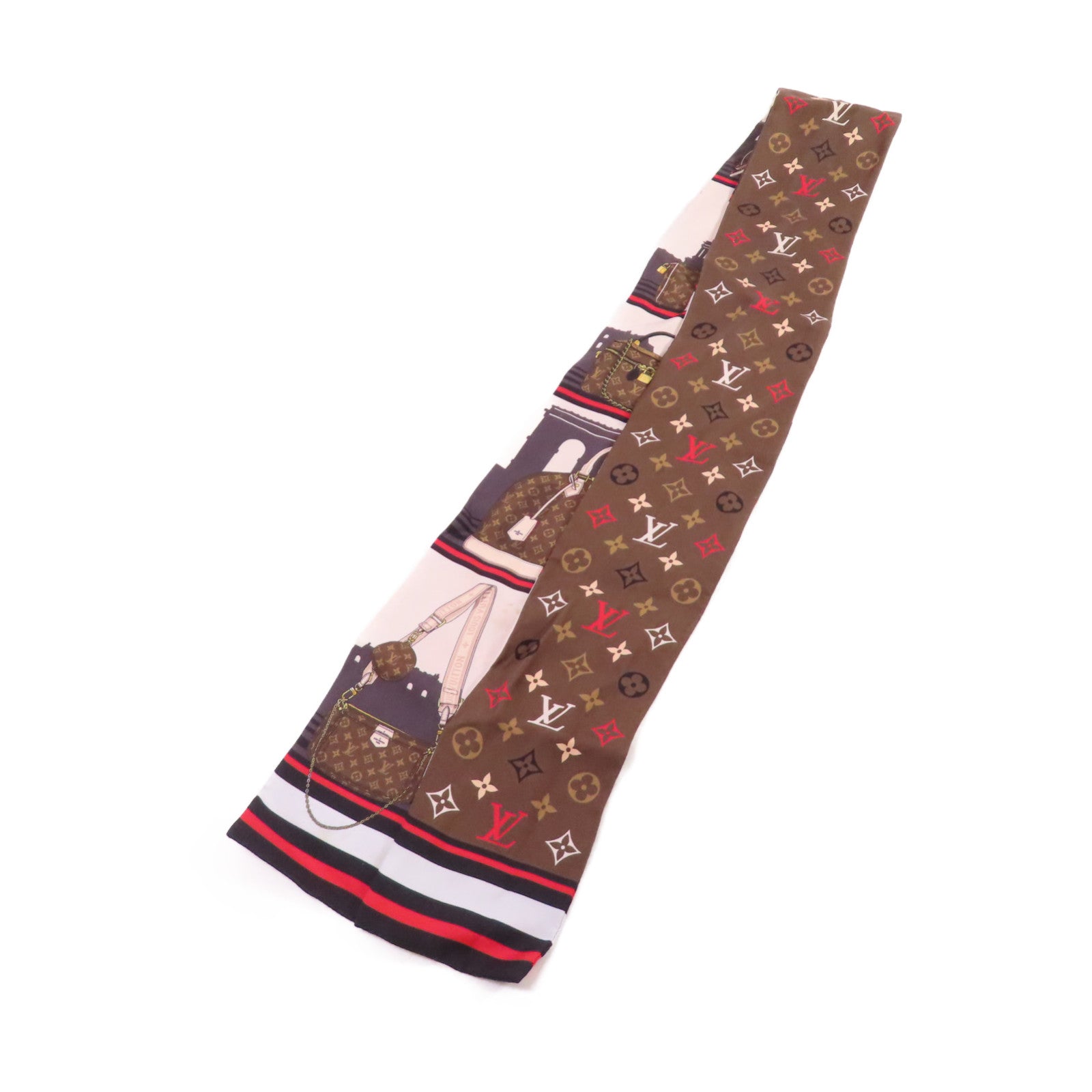 LOUIS VUITTON 絲質Bandeau Skyline Scarf絲巾黑色/杏色/彩色