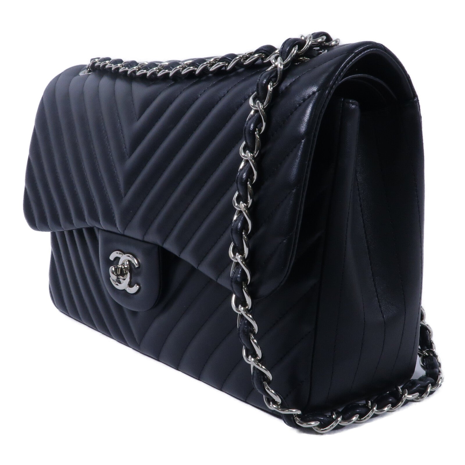 CHANEL 羊皮皮革Chevron Classic Flap Bag鏈帶肩背袋