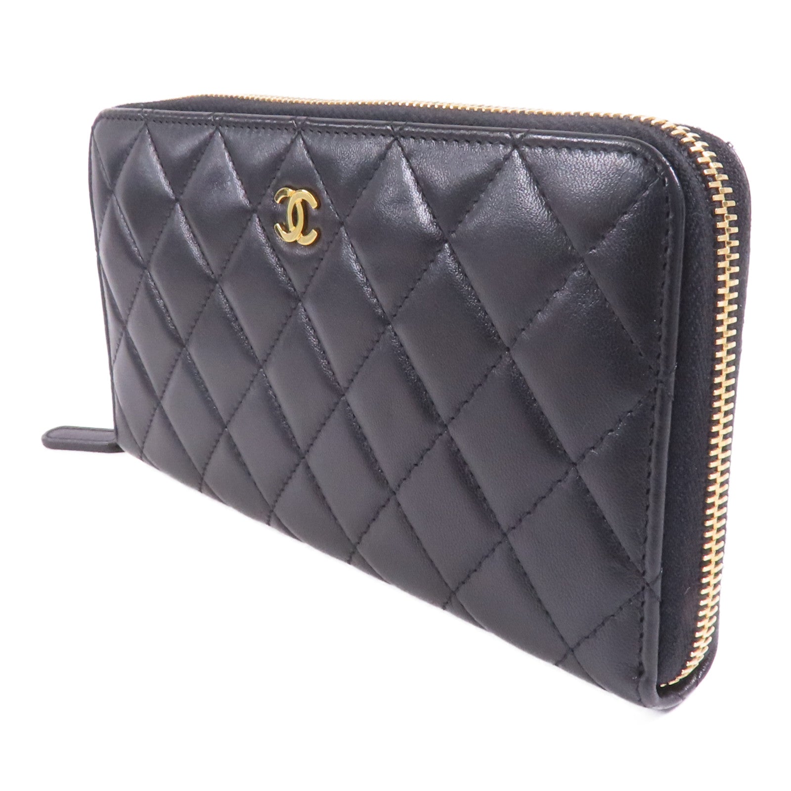 CHANEL 羊皮皮革Long Wallet金扣長錢包