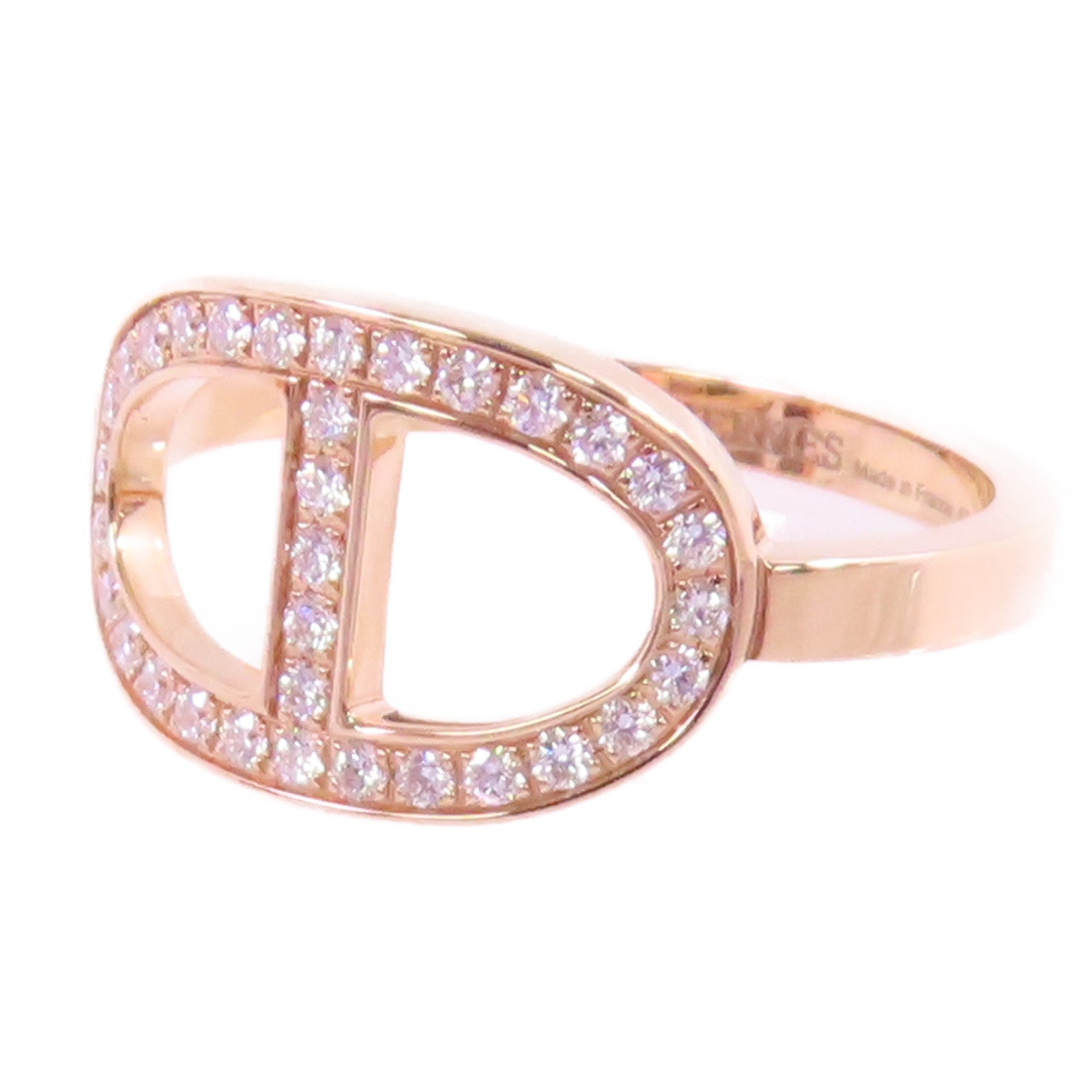 HERMES 18K玫瑰金/鑽石Chaine D Ancre Contour Diamond Ring戒指#53/US#6.25