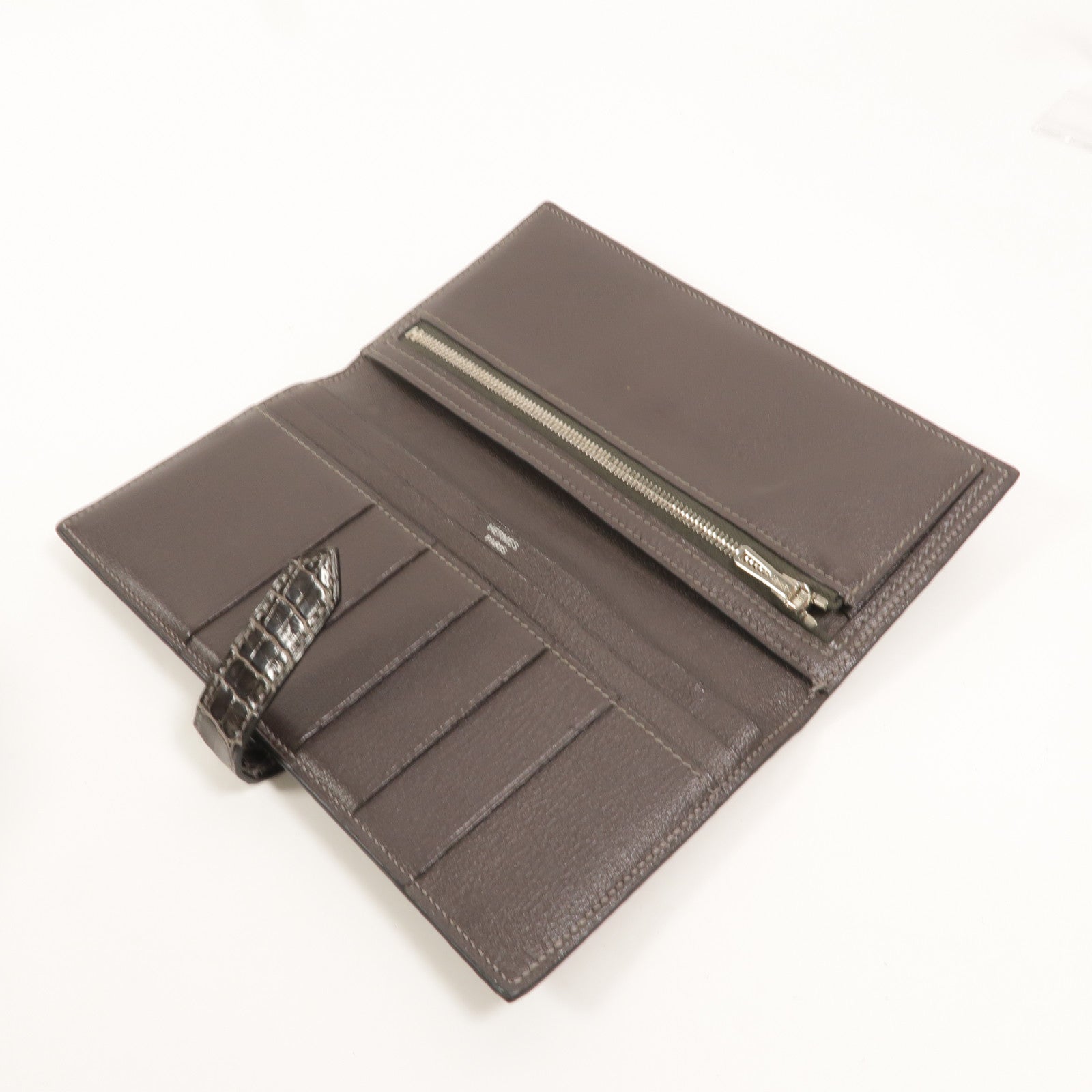 HERMES Alligator皮革Bearn Long Wallet長錢包Graphite