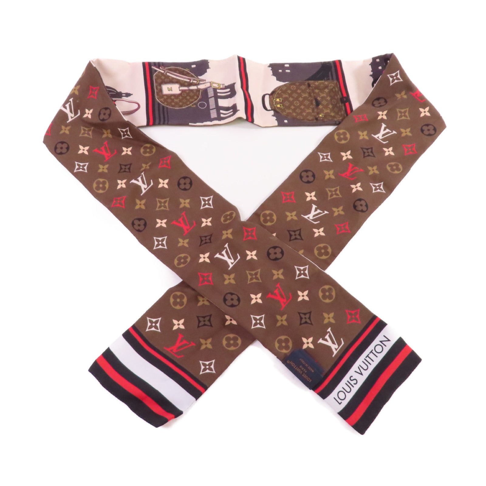 LOUIS VUITTON 絲質Bandeau Skyline Scarf絲巾黑色/杏色/彩色