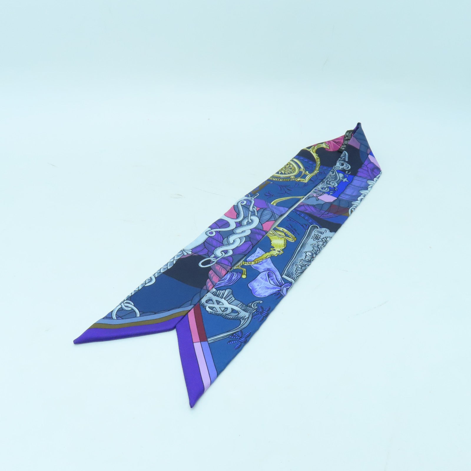 HERMES 【激減優惠】絲質Twilly絲巾藍色