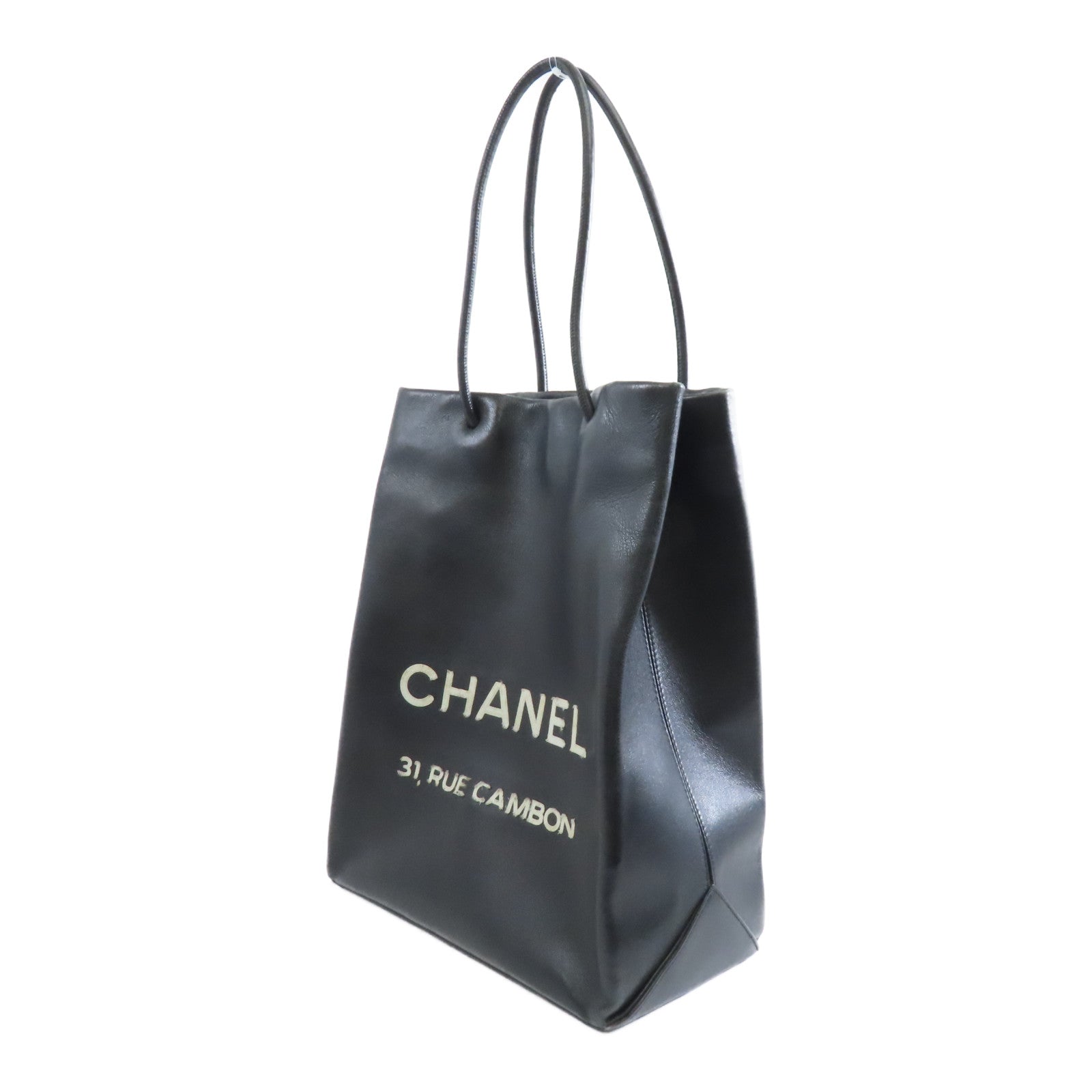 CHANEL 牛皮皮革Tote Bag銀扣手挽袋黑色