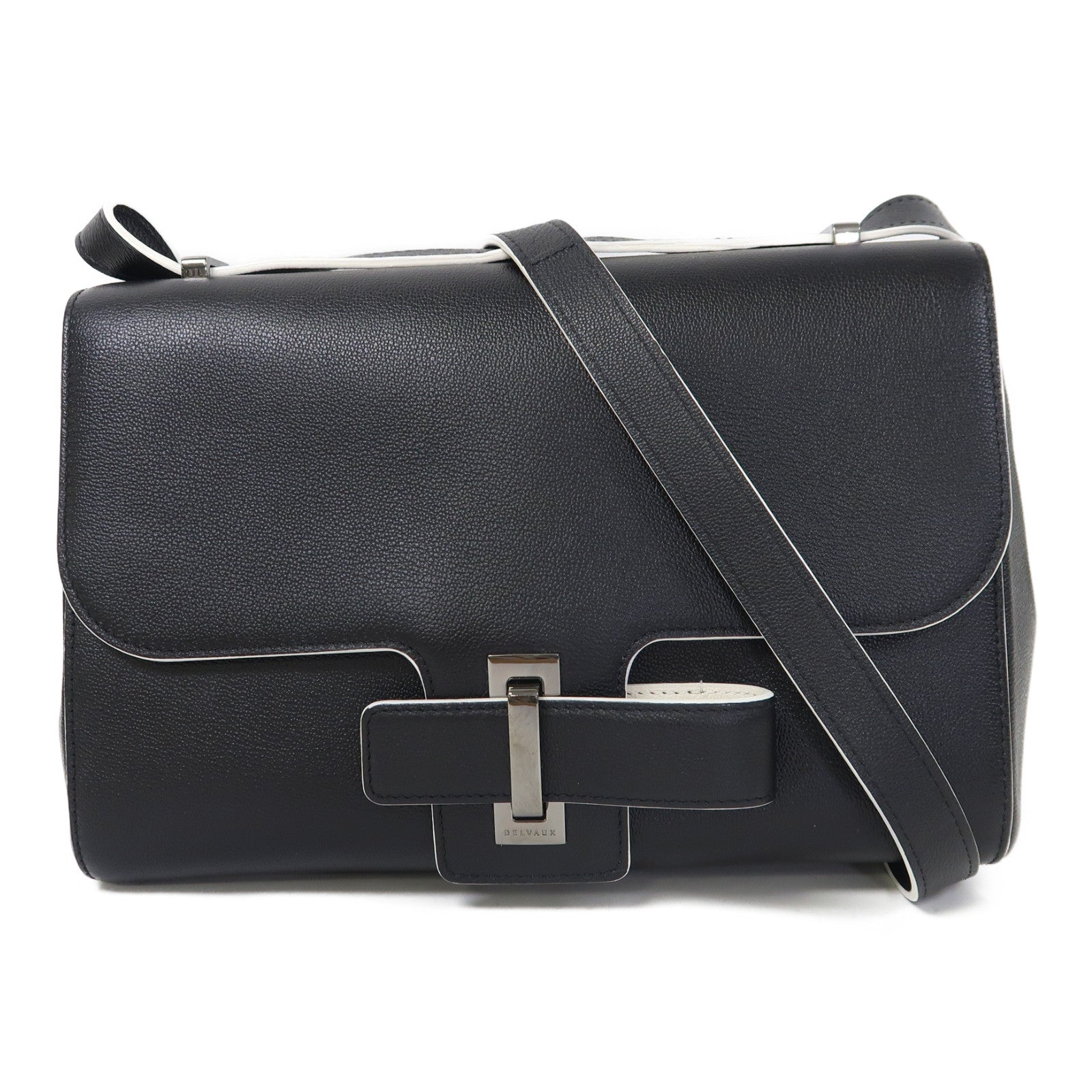 Delvaux 牛皮皮革Shoulder Bag銀扣肩背袋黑色