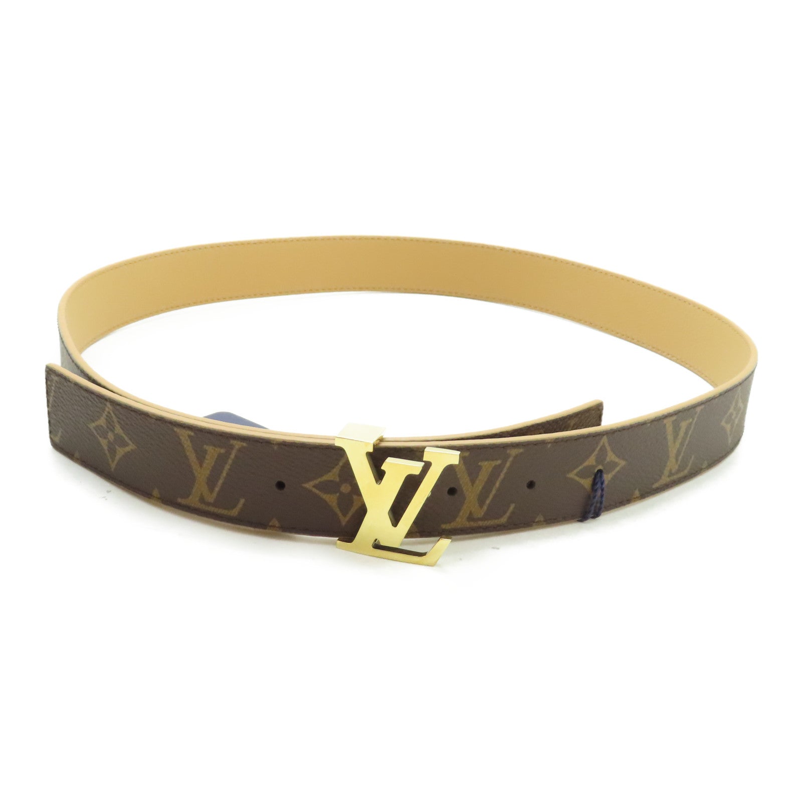 LOUIS VUITTON Monogram Belt金扣皮帶啡色