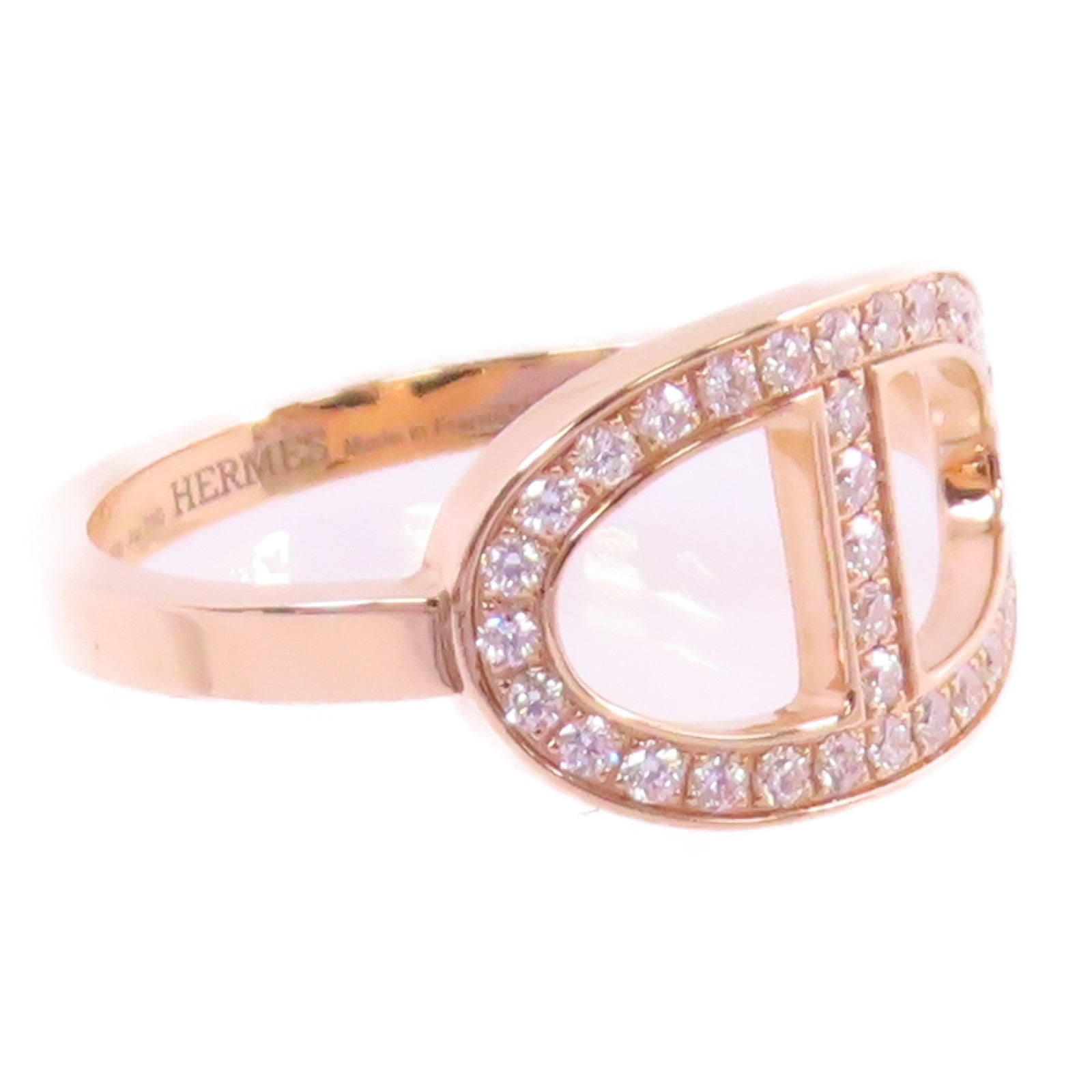 HERMES 18K玫瑰金/鑽石Chaine D Ancre Contour Diamond Ring戒指#53/US#6.25