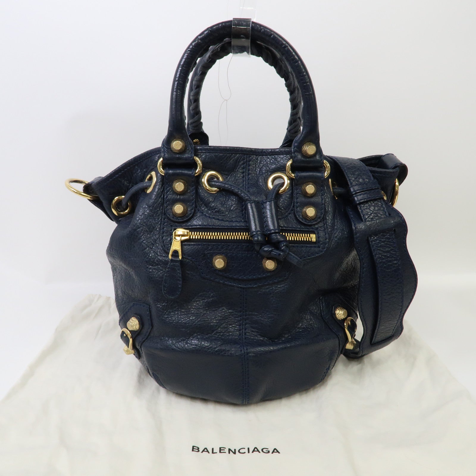 BALENCIAGA 牛皮皮革Giant Mini Pompon金扣手挽肩背兩用袋藍色