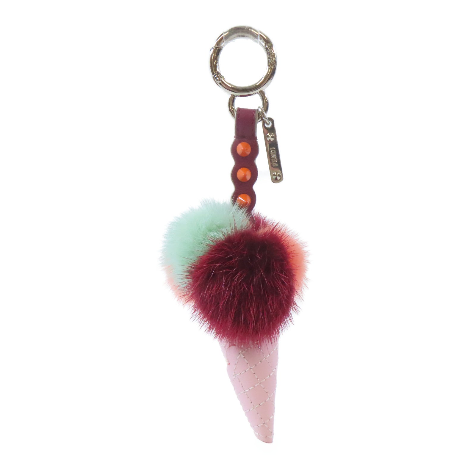 FENDI 毛茸/皮革Key Holder銀扣鎖匙扣粉紅色/紅色/白色/橙色/綠色