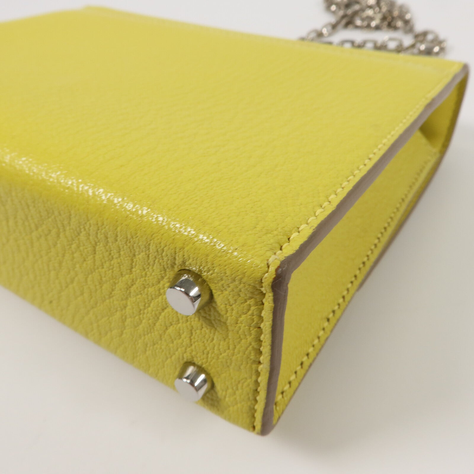 HERMES Chevre皮革Mini Verrou鏈帶肩背袋Lime