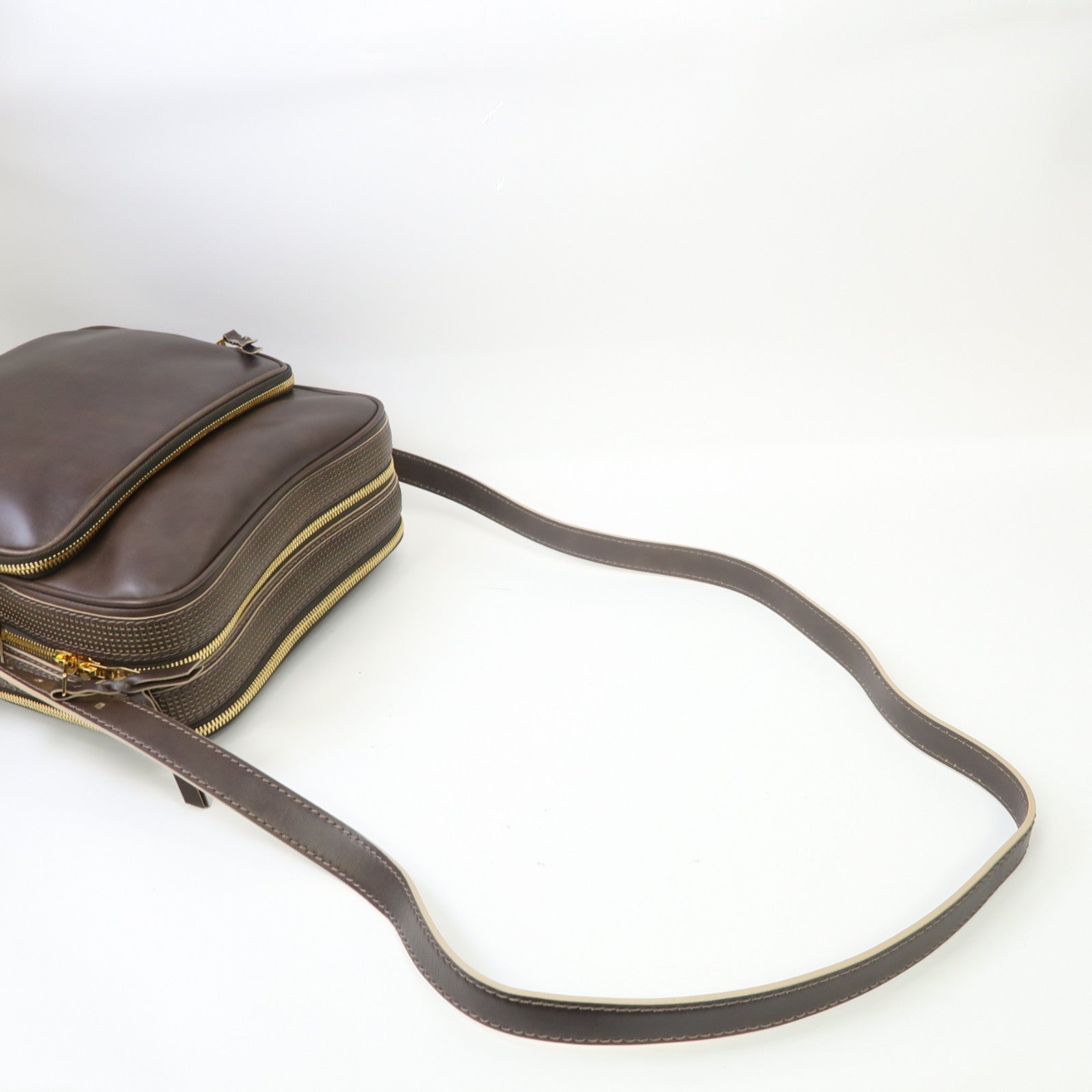 LOUIS VUITTON 皮革Bequia Trotter GM金扣手挽袋啡色