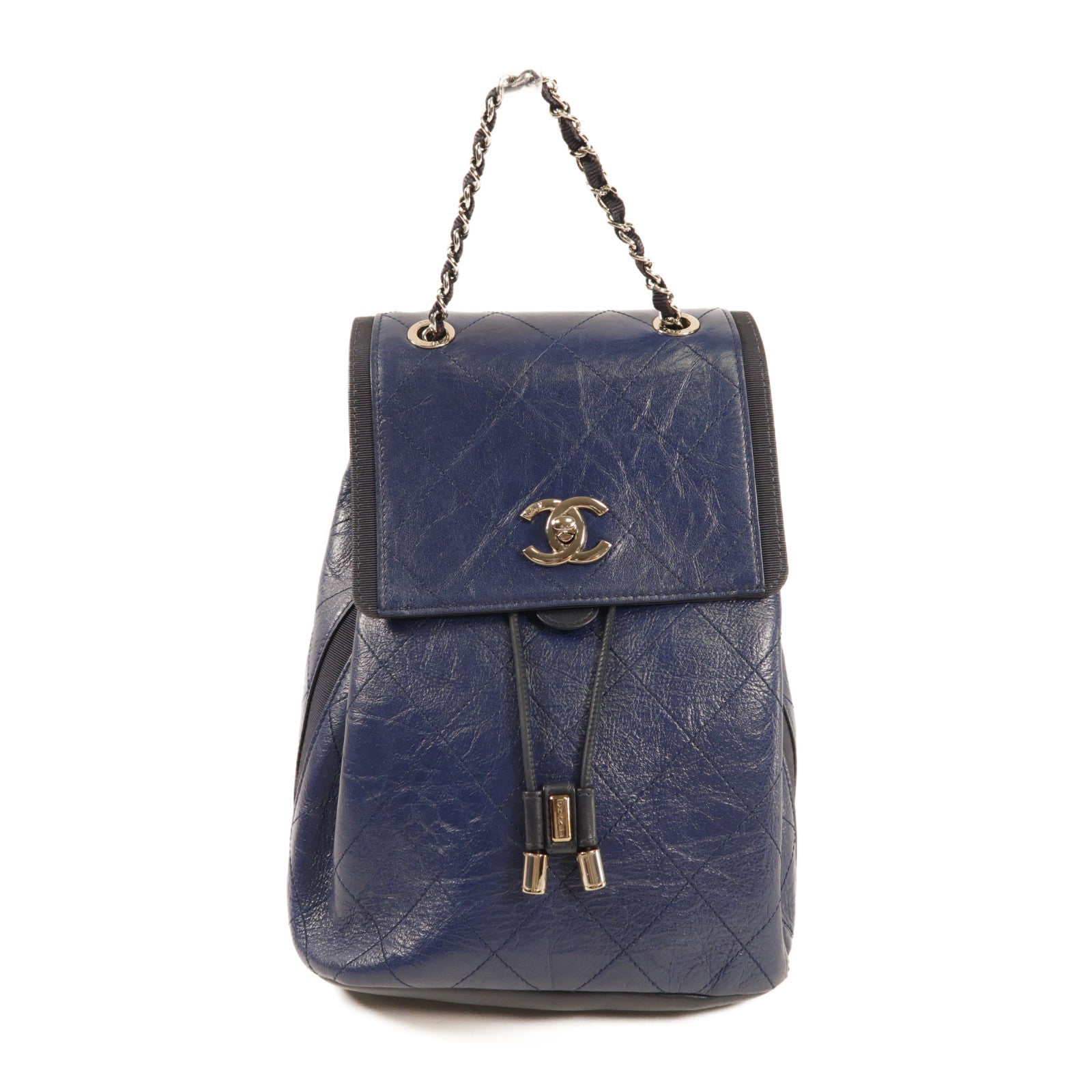 CHANEL 牛皮皮革Backpack銀扣背包