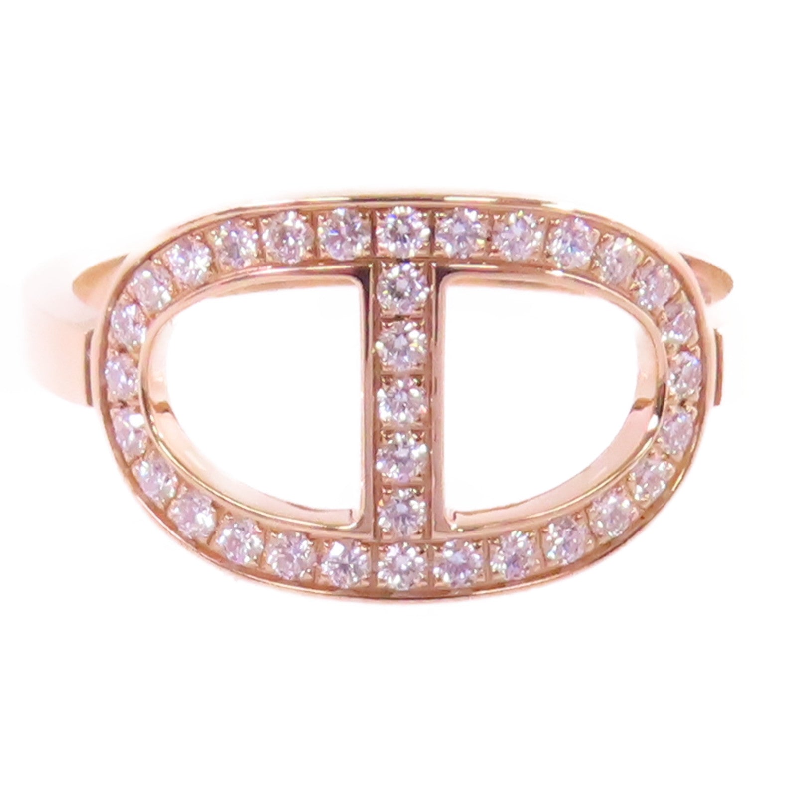 HERMES 18K玫瑰金/鑽石Chaine D Ancre Contour Diamond Ring戒指#53/US#6.25