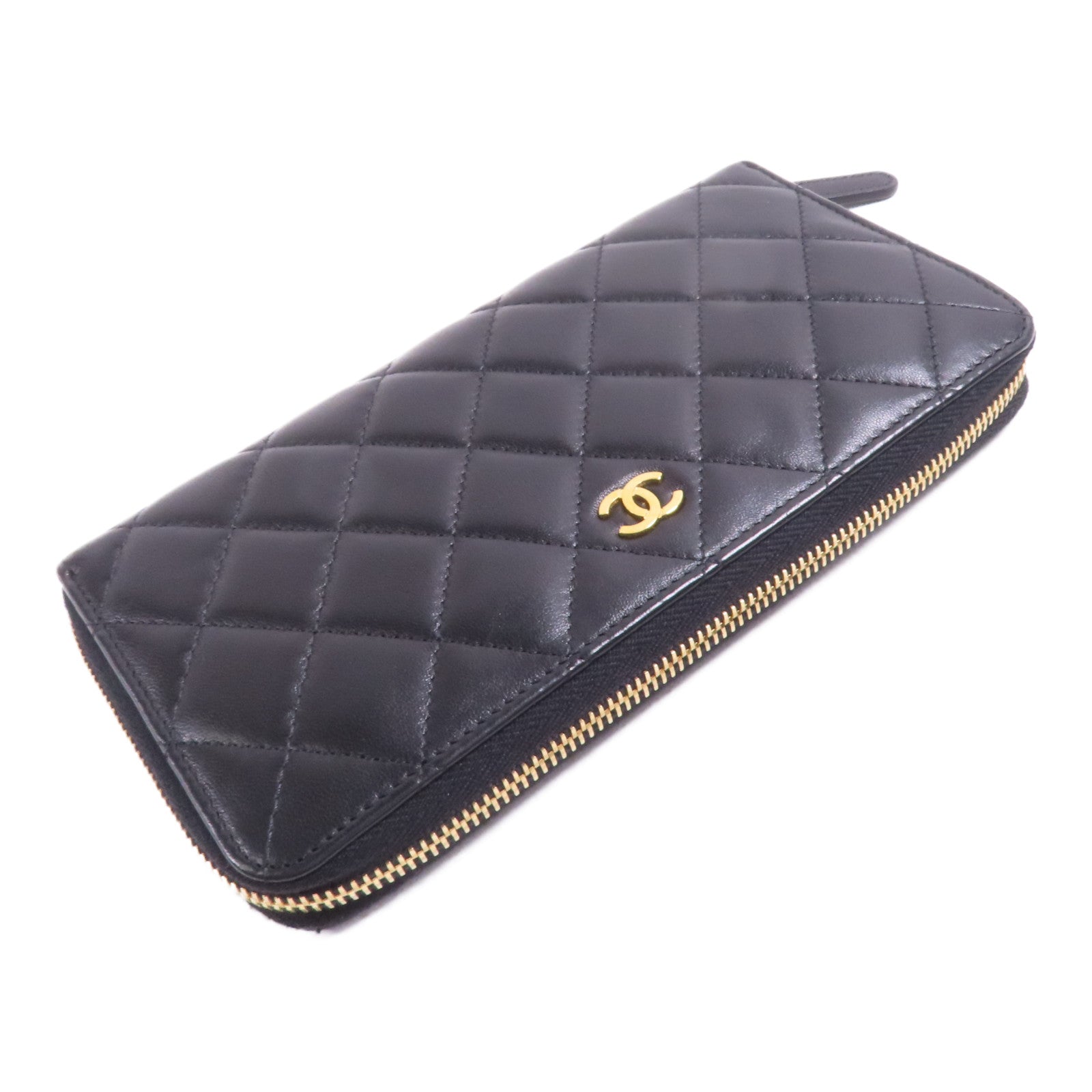 CHANEL 羊皮皮革Long Wallet金扣長錢包
