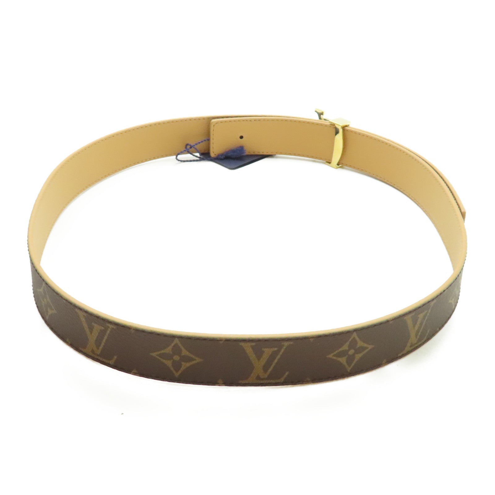 LOUIS VUITTON Monogram Belt金扣皮帶啡色