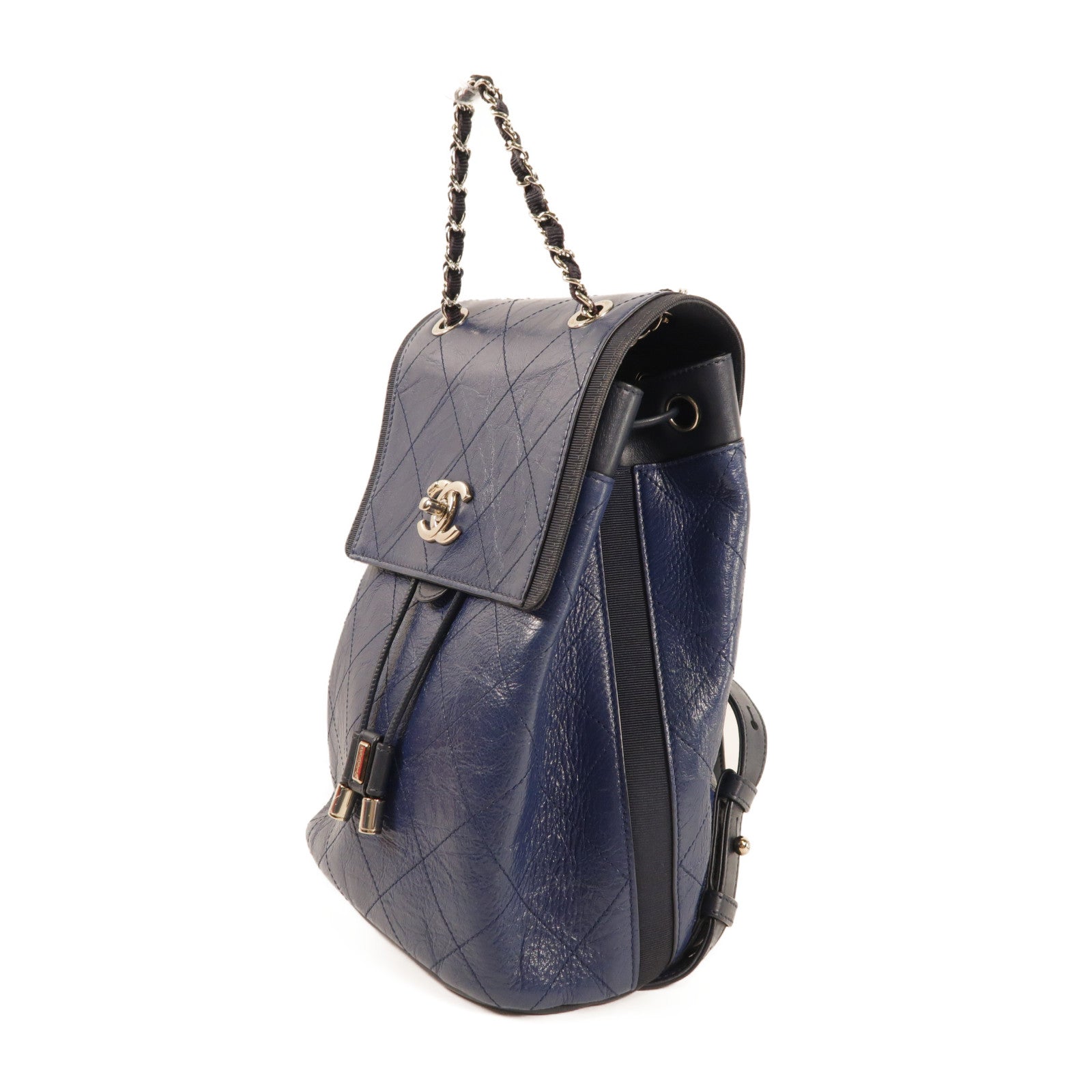 CHANEL 牛皮皮革Backpack銀扣背包