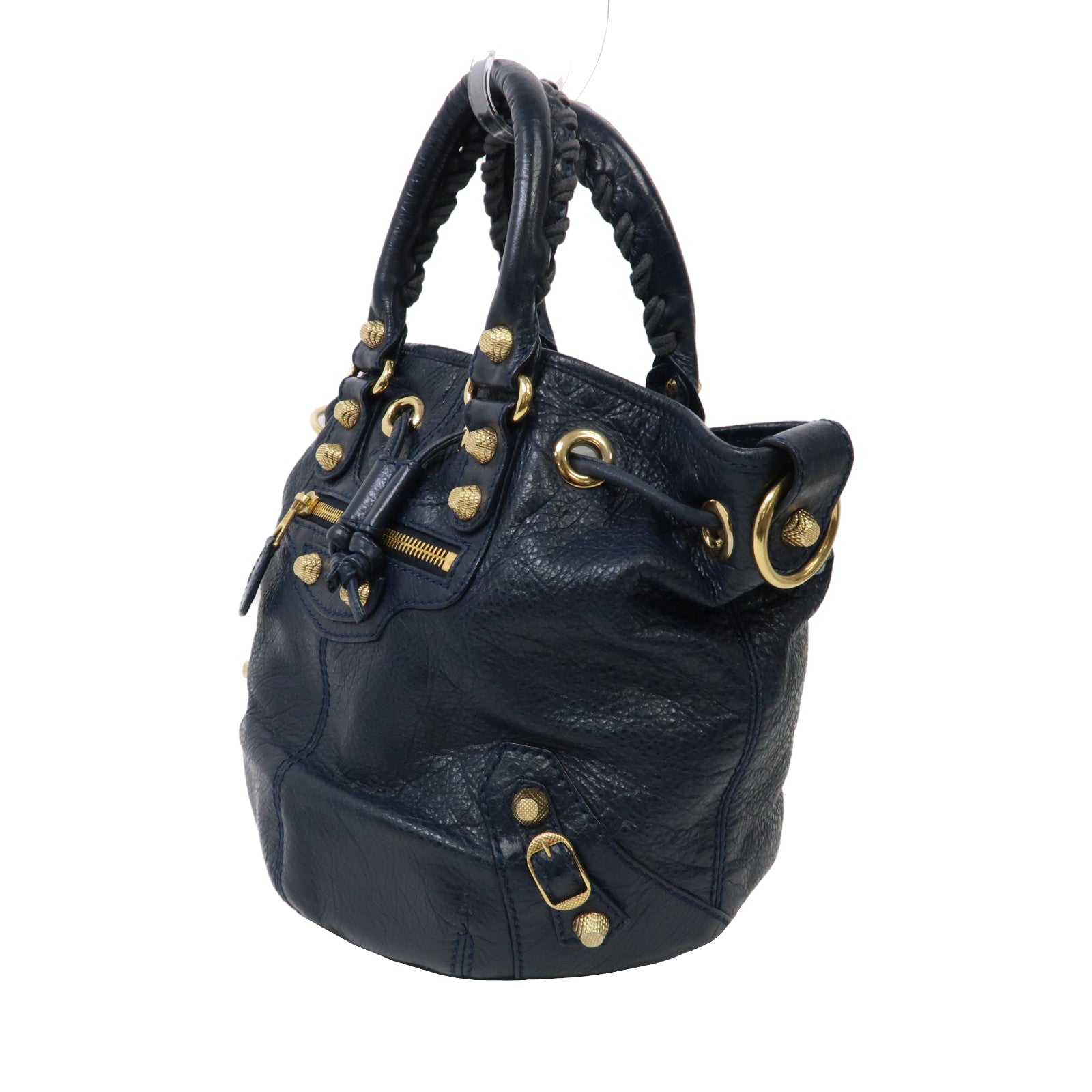 BALENCIAGA 牛皮皮革Giant Mini Pompon金扣手挽肩背兩用袋藍色