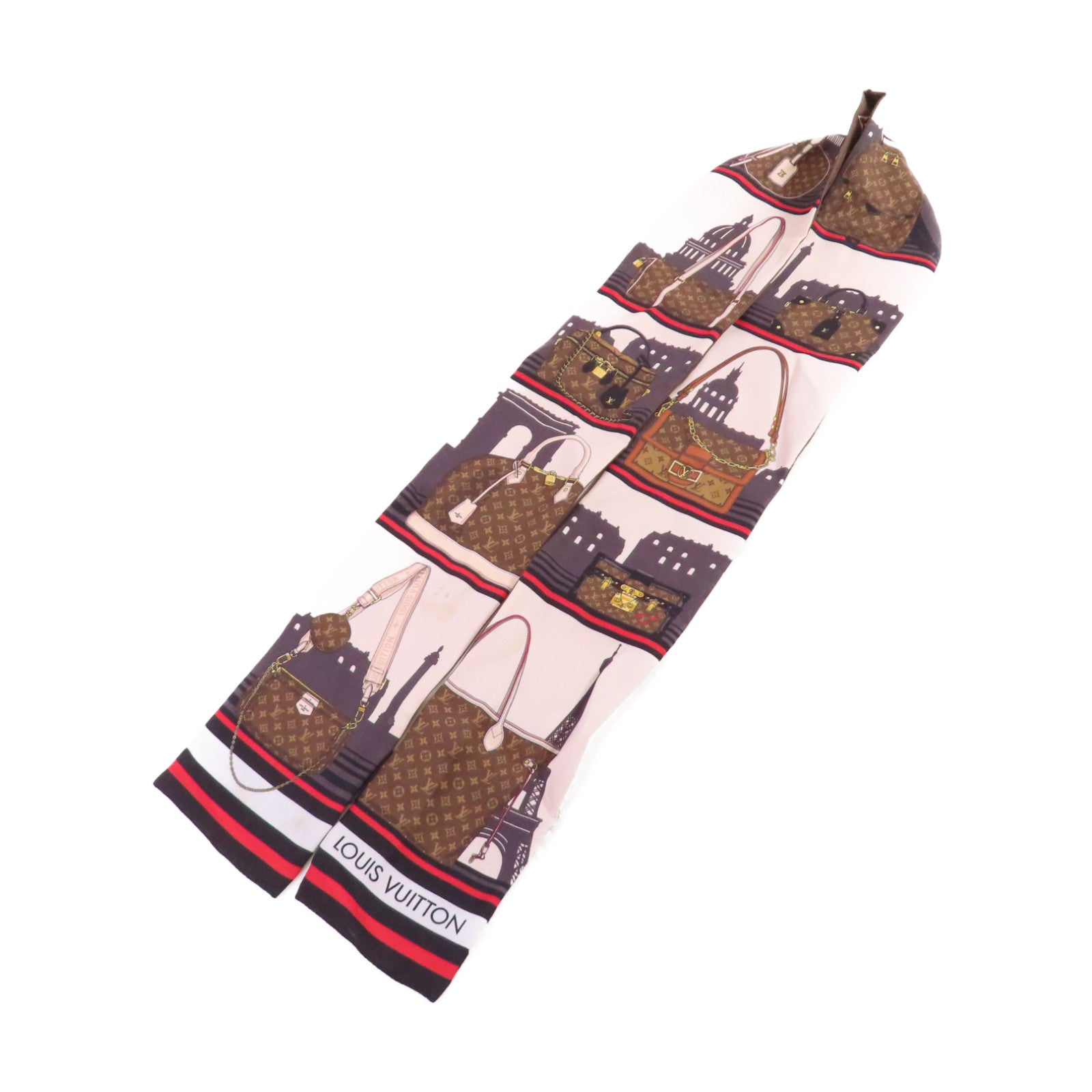LOUIS VUITTON 絲質Bandeau Skyline Scarf絲巾黑色/杏色/彩色