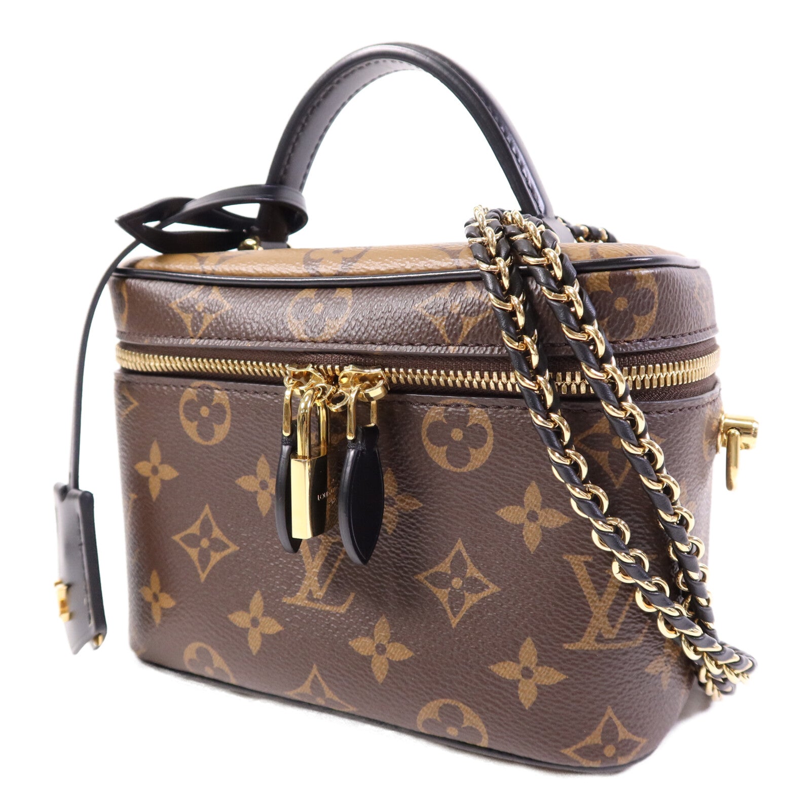 LOUIS VUITTON Monogram Reverse Vanity PM金扣手挽肩背兩用袋棕色