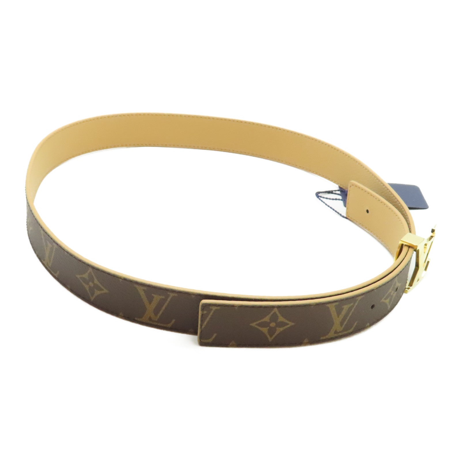 LOUIS VUITTON Monogram Belt金扣皮帶啡色