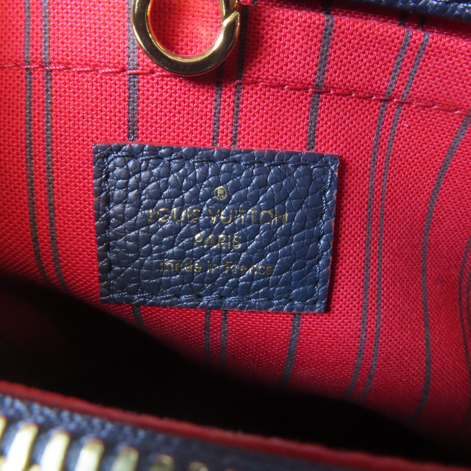 LOUIS VUITTON Monogram Empreinte Montaigne BB金扣手挽肩背兩用袋深藍色/紅色