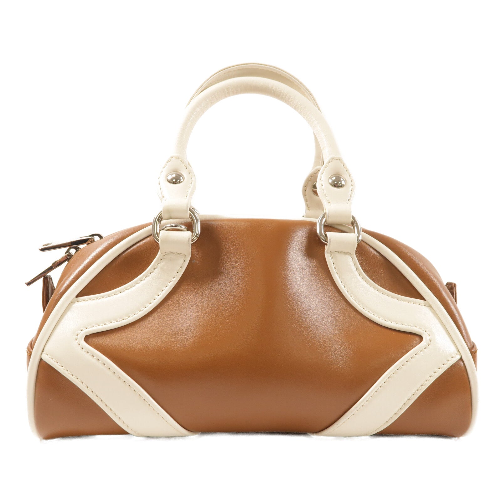 PRADA 牛皮皮革Bowling Bag銀扣手挽肩背兩用袋