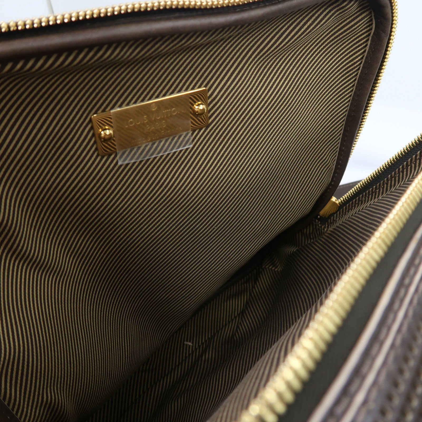 LOUIS VUITTON 皮革Bequia Trotter GM金扣手挽袋啡色