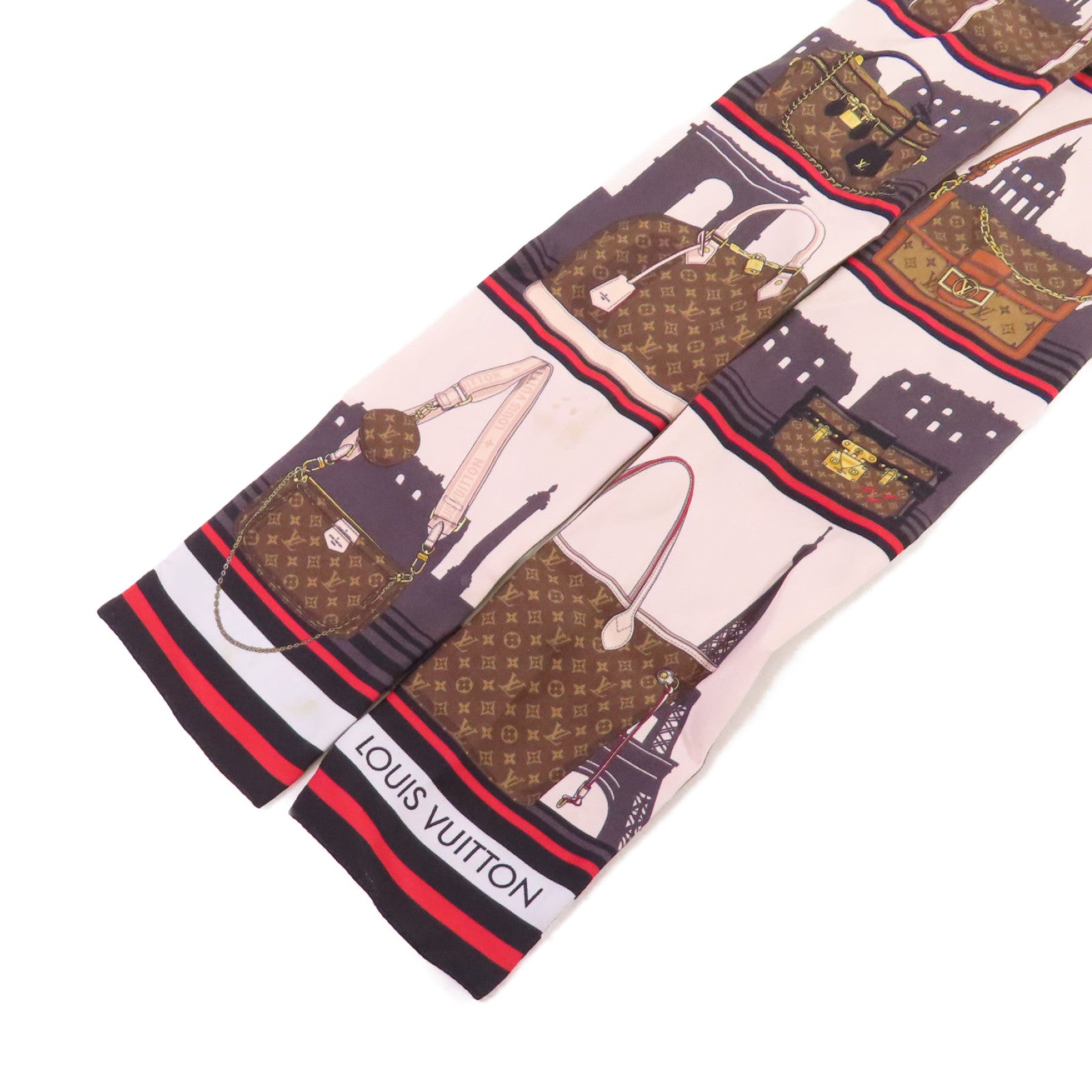 LOUIS VUITTON 絲質Bandeau Skyline Scarf絲巾黑色/杏色/彩色