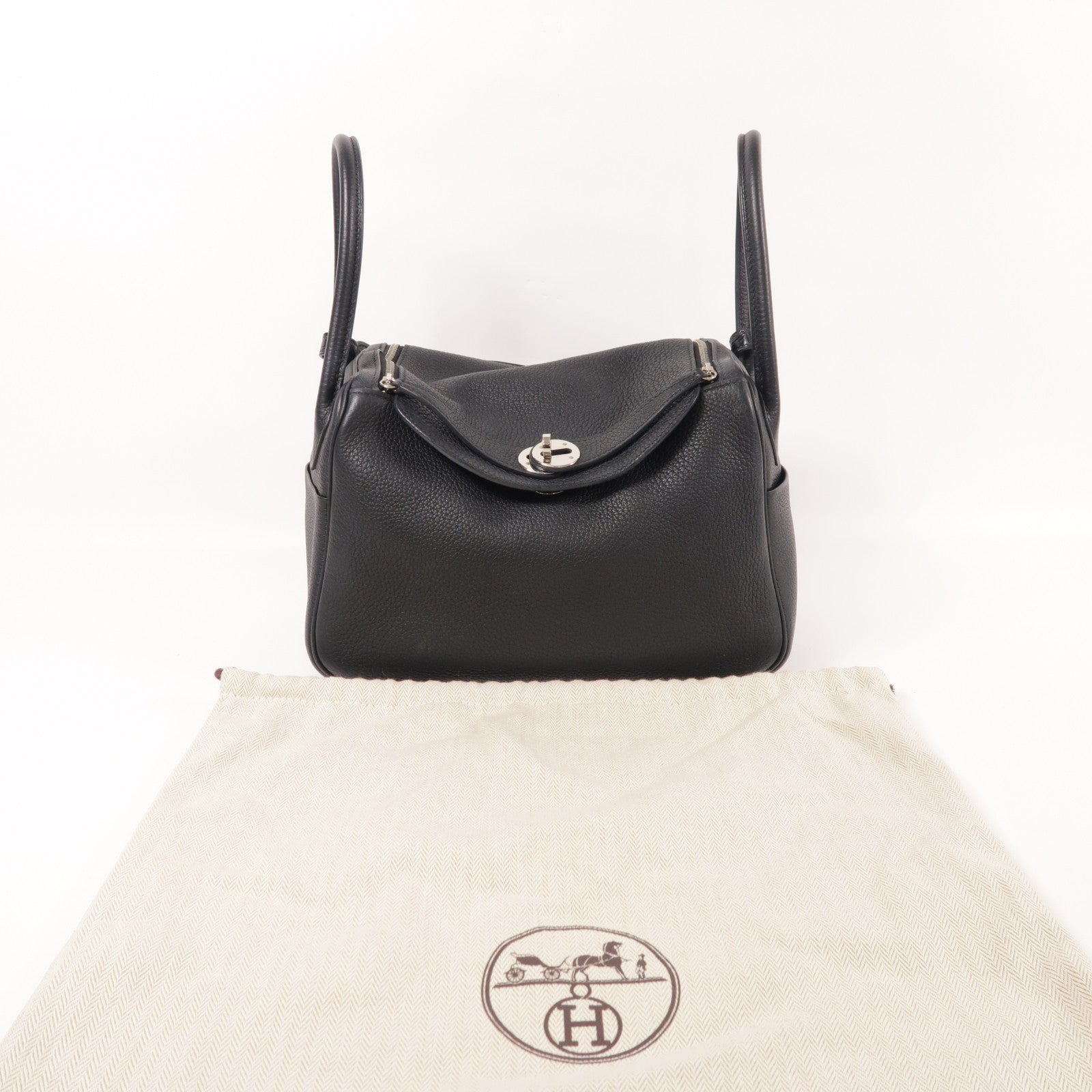 HERMES Clemence皮革/鱷魚皮革Lindy 26 Touch銀扣手挽肩背兩用袋