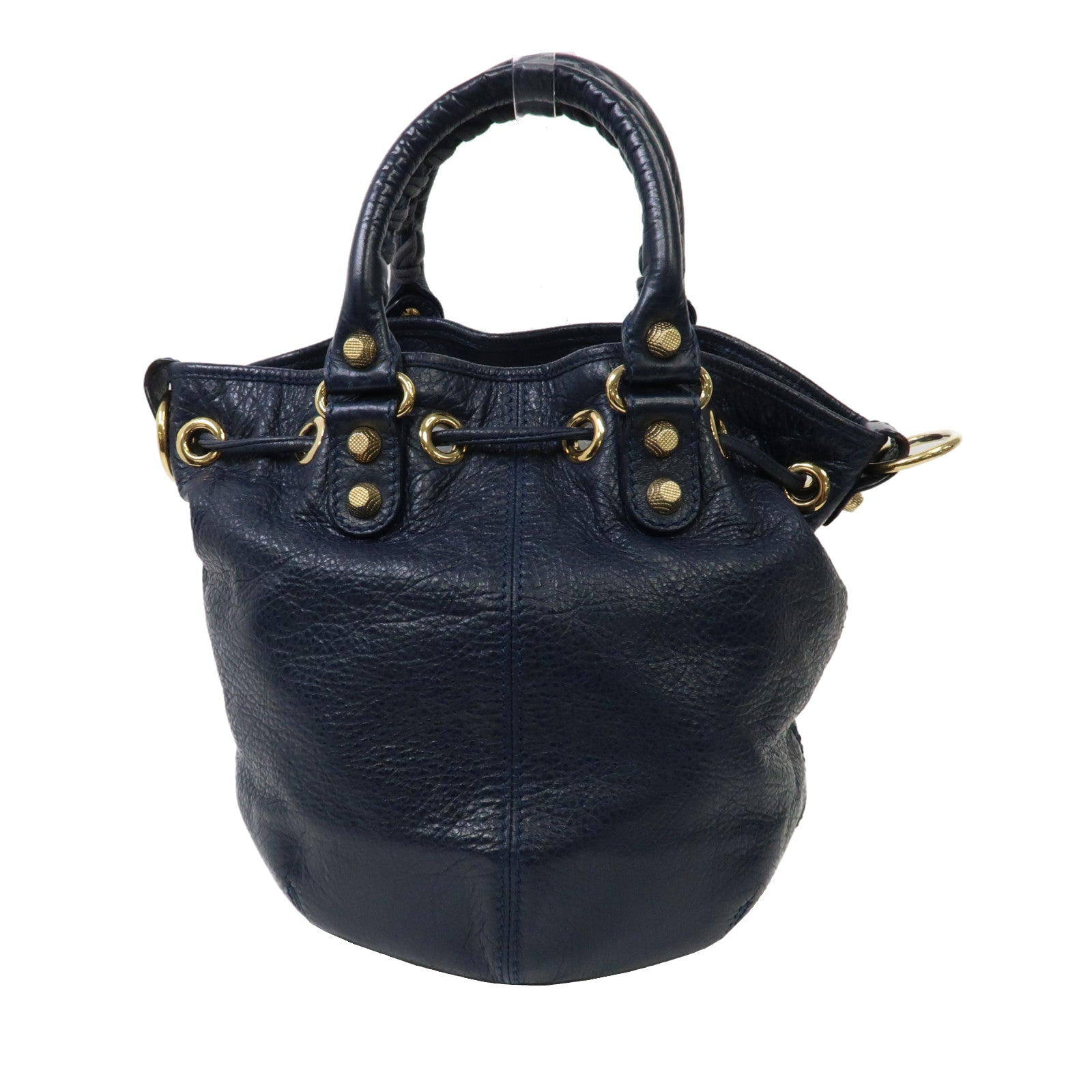 BALENCIAGA 牛皮皮革Giant Mini Pompon金扣手挽肩背兩用袋藍色