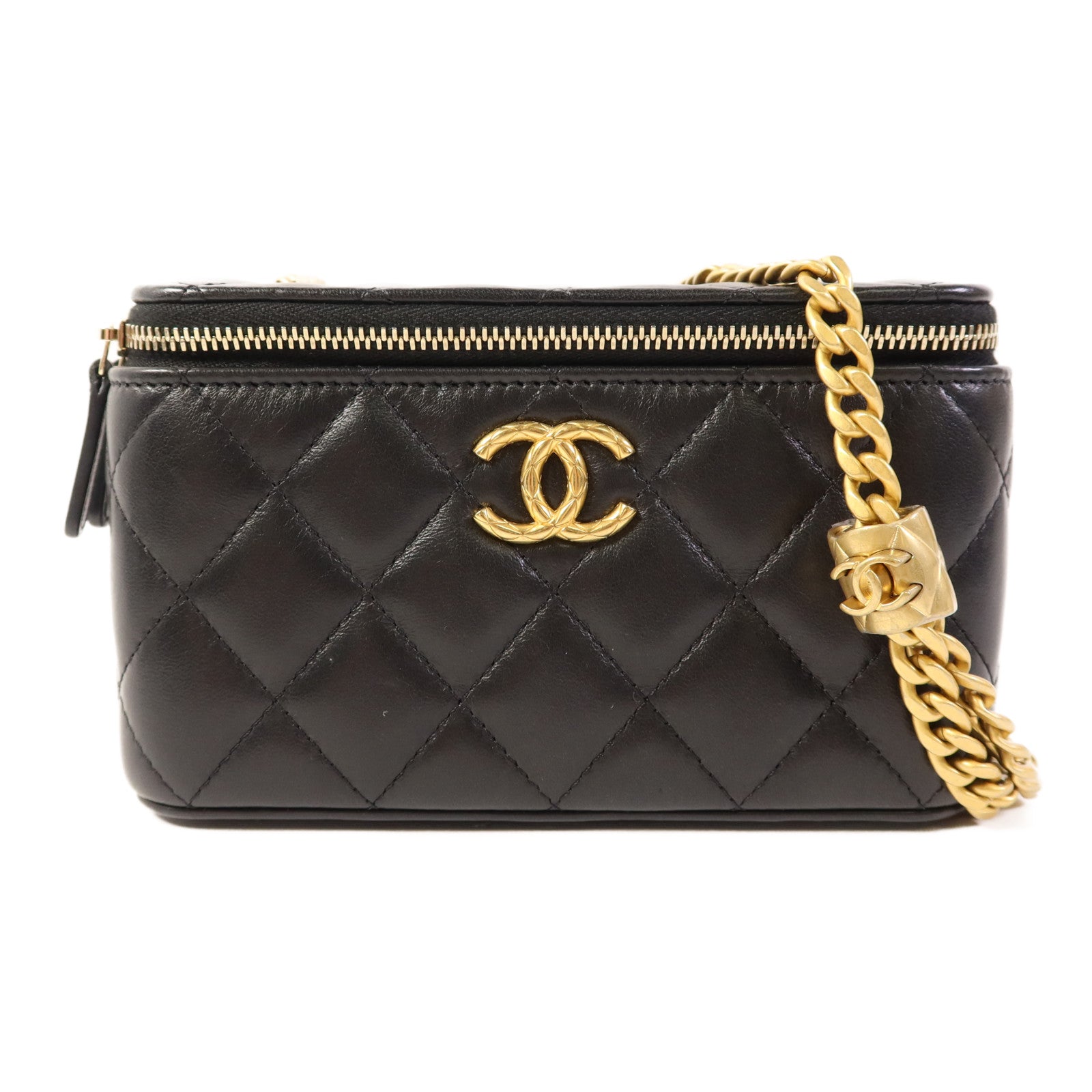 CHANEL 羊皮皮革Vanity Bag金扣鏈帶肩背袋