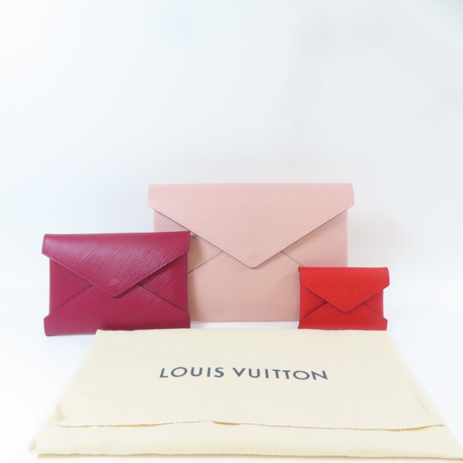 LOUIS VUITTON Epi Pochette Kirigami銀扣小袋粉紅色/紅色/深紅色
