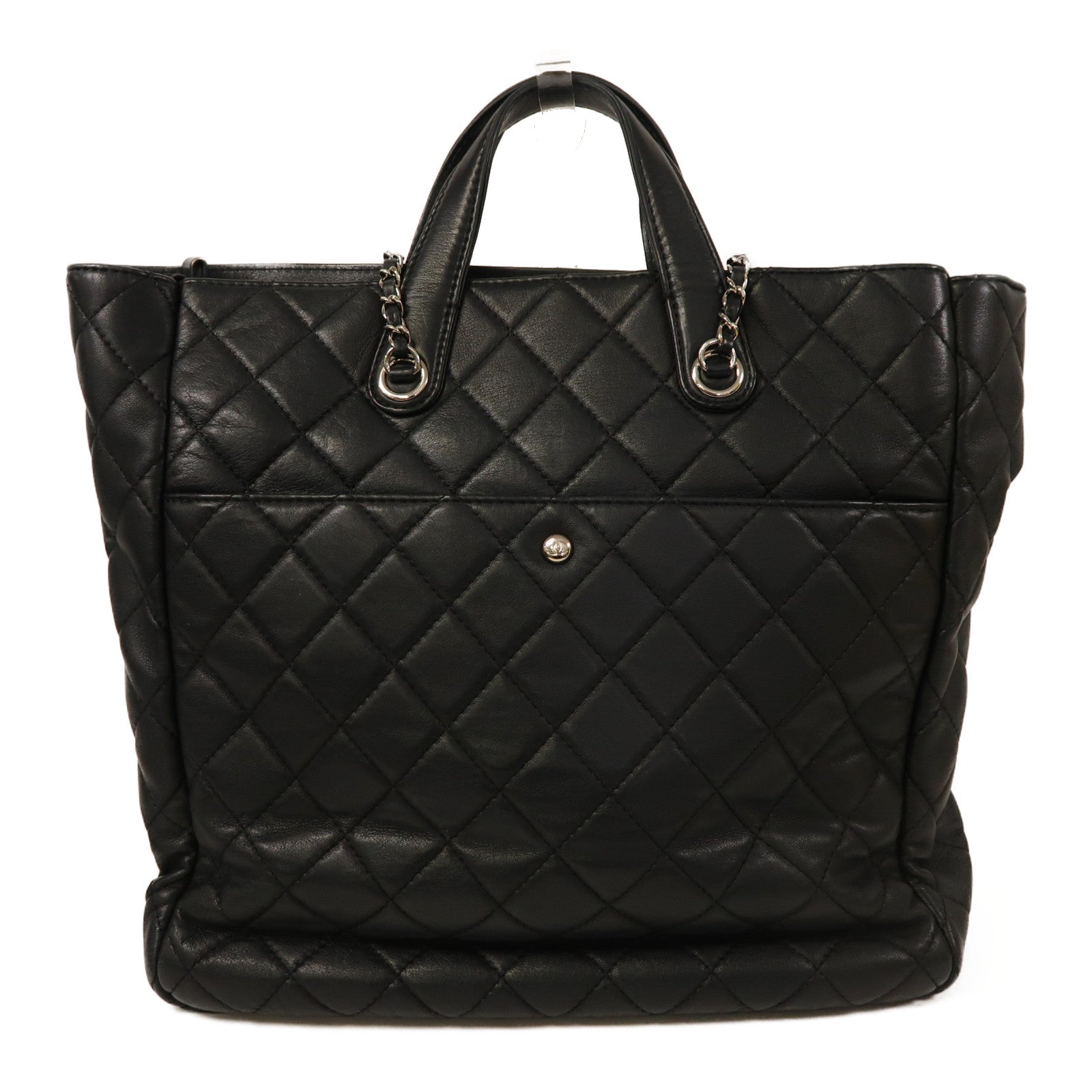 CHANEL 牛皮皮革2 Way Shoulder銀扣手挽肩背兩用袋黑色