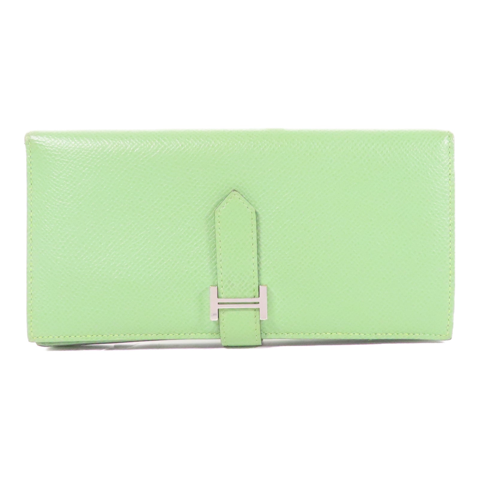 HERMES Epsom皮革Bearn Long Wallet銀扣長錢包Vert Criquet