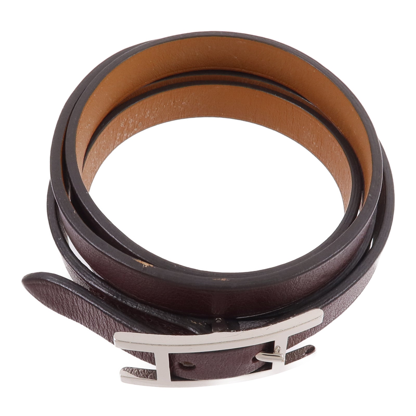HERMES Swift皮革Behapi Triple Tour Bracelet手帶Rouge H/Fauve