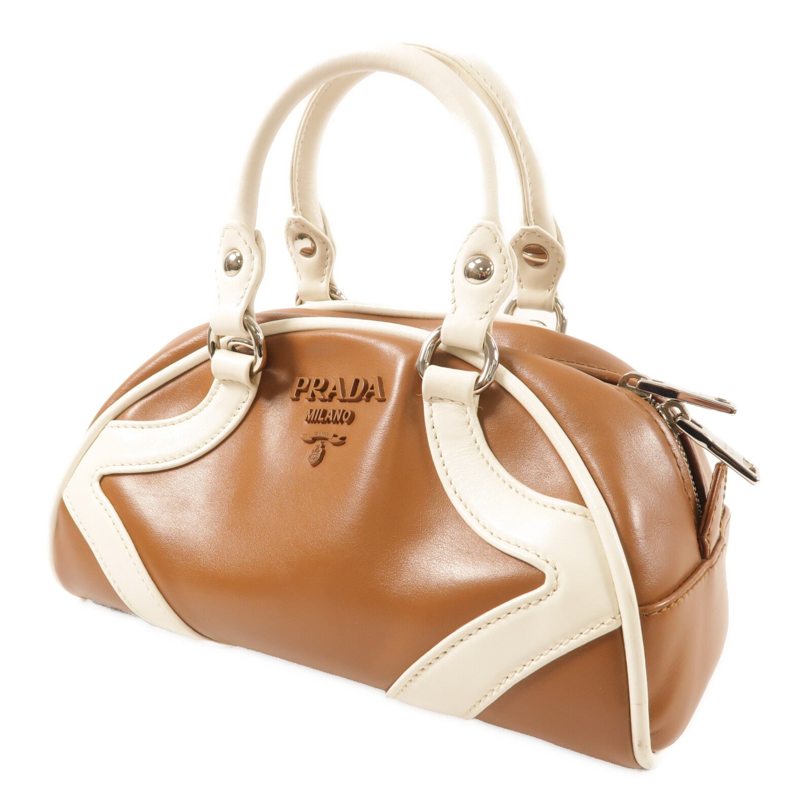 PRADA 牛皮皮革Bowling Bag銀扣手挽肩背兩用袋