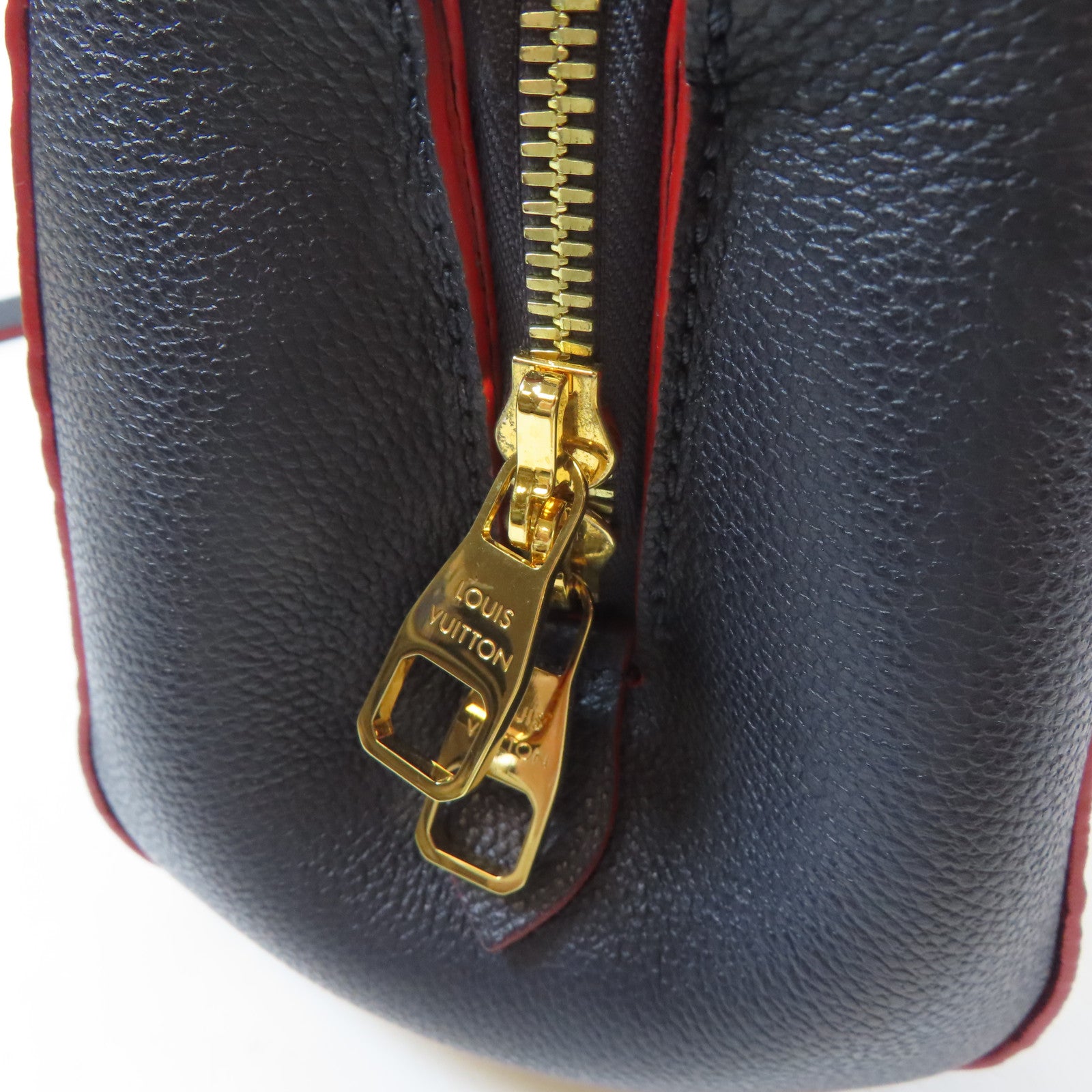 LOUIS VUITTON Monogram Empreinte Montaigne BB金扣手挽肩背兩用袋深藍色/紅色