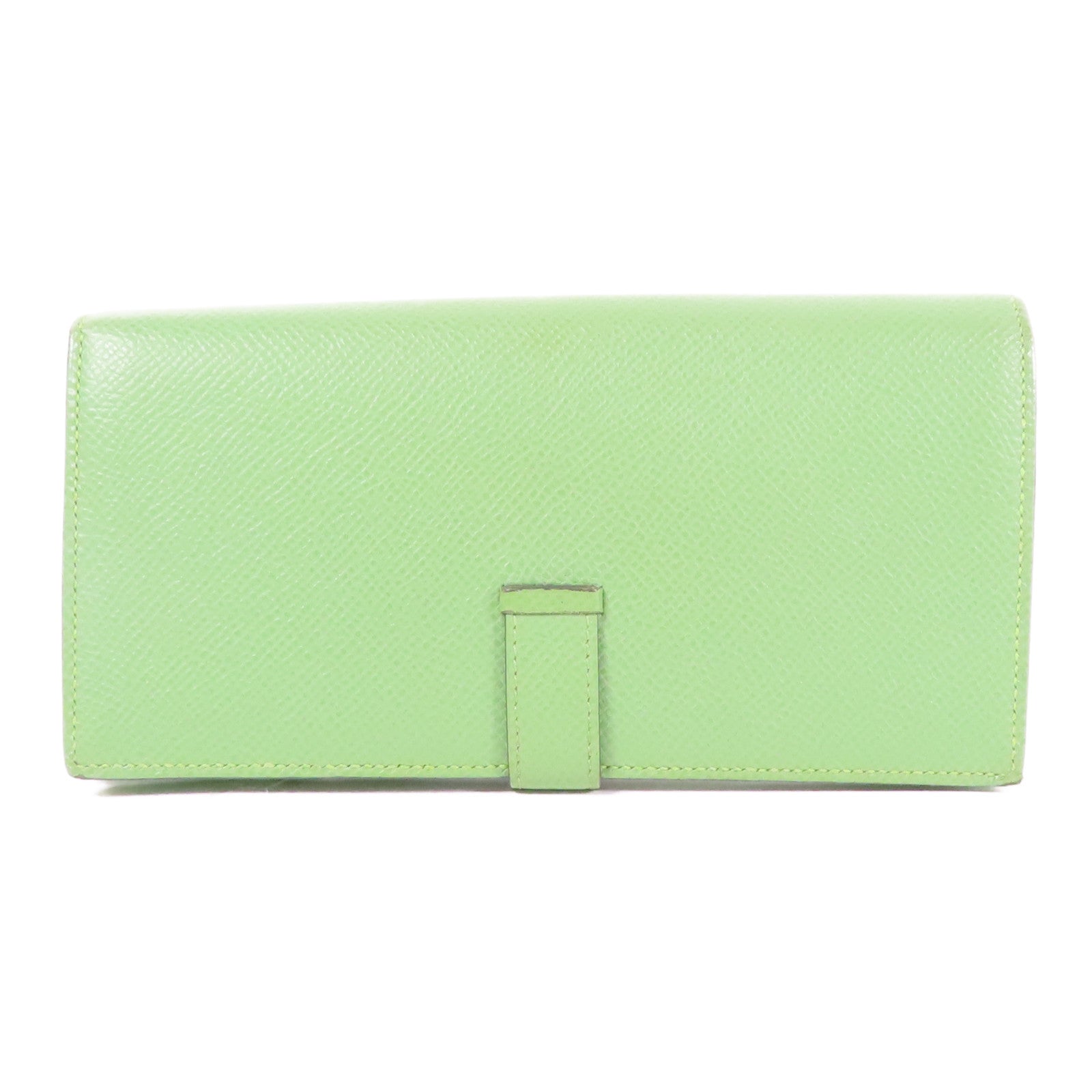 HERMES Epsom皮革Bearn Long Wallet銀扣長錢包Vert Criquet