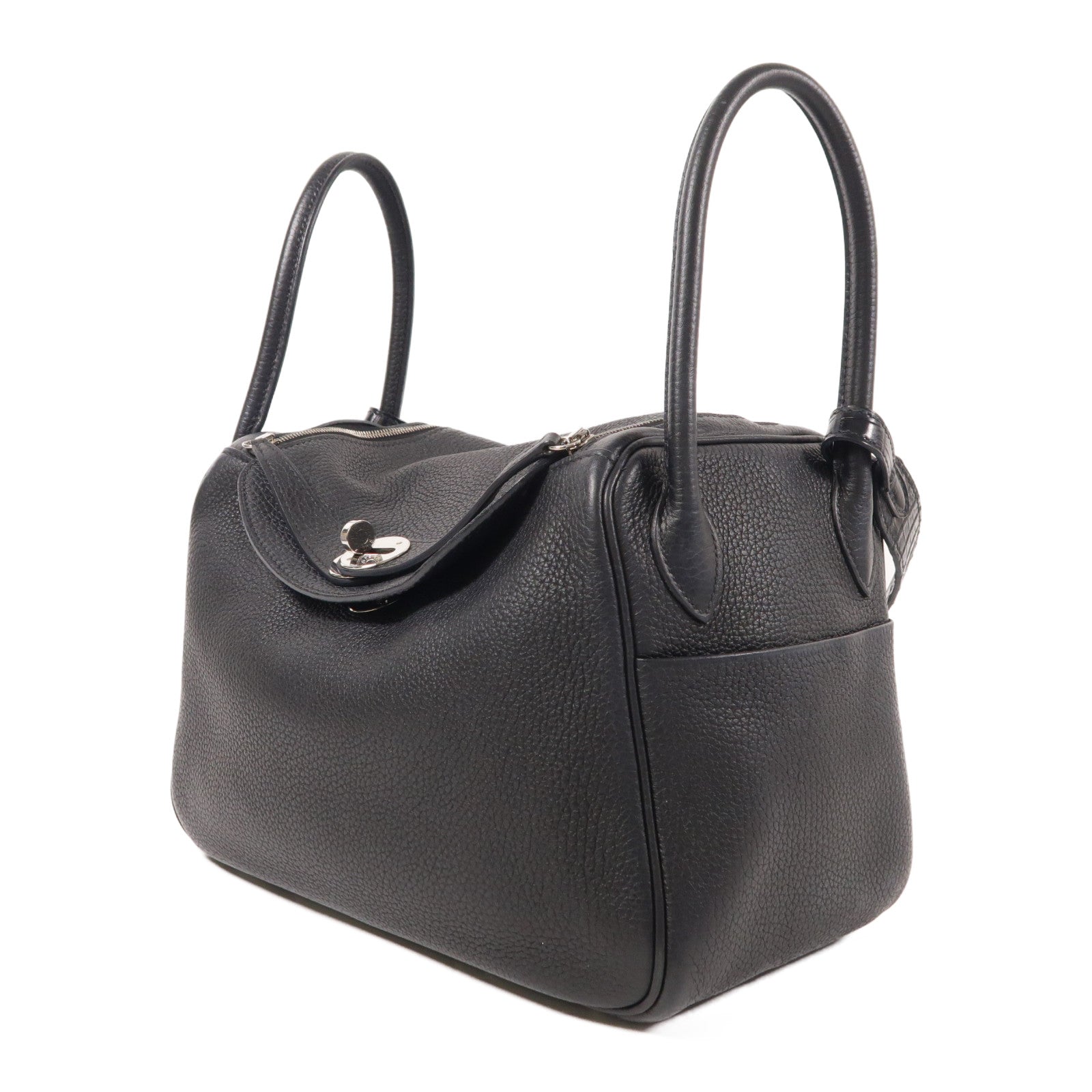 HERMES Clemence皮革/鱷魚皮革Lindy 26 Touch銀扣手挽肩背兩用袋