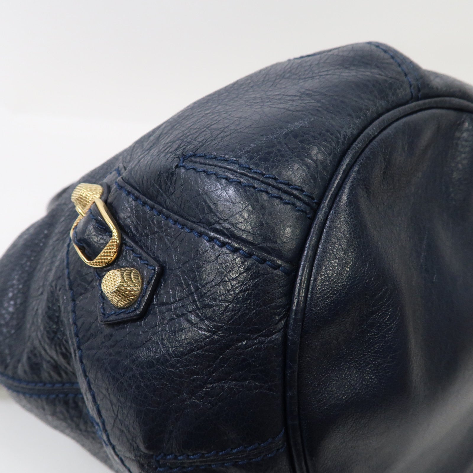 BALENCIAGA 牛皮皮革Giant Mini Pompon金扣手挽肩背兩用袋藍色
