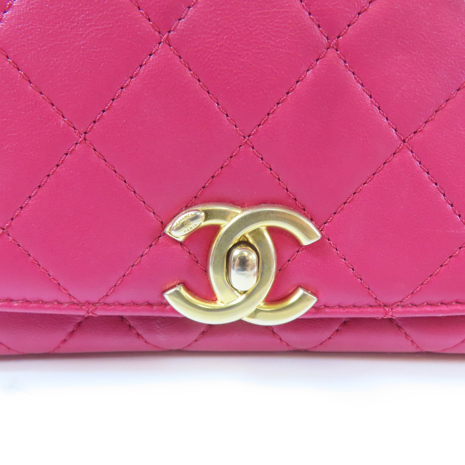 CHANEL 【激減優惠】菱格羊皮皮革Chain Shoulder金扣手挽肩背兩用袋紅色