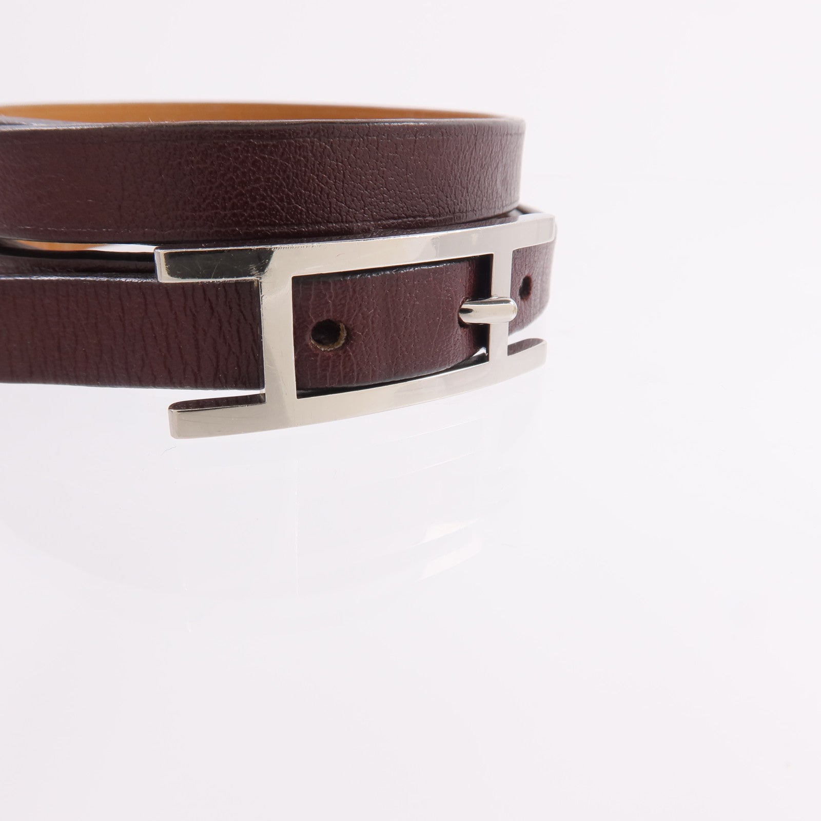 HERMES Swift皮革Behapi Triple Tour Bracelet手帶Rouge H/Fauve