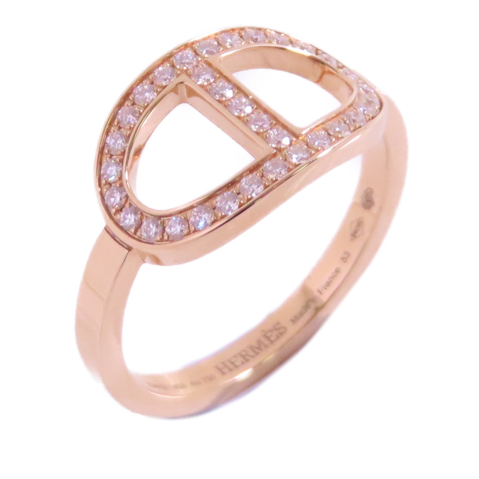 HERMES 18K玫瑰金/鑽石Chaine D Ancre Contour Diamond Ring戒指#53/US#6.25