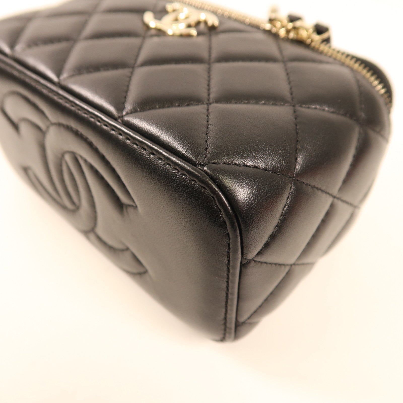 CHANEL 羊皮皮革Vanity Case銀扣手挽肩背兩用袋