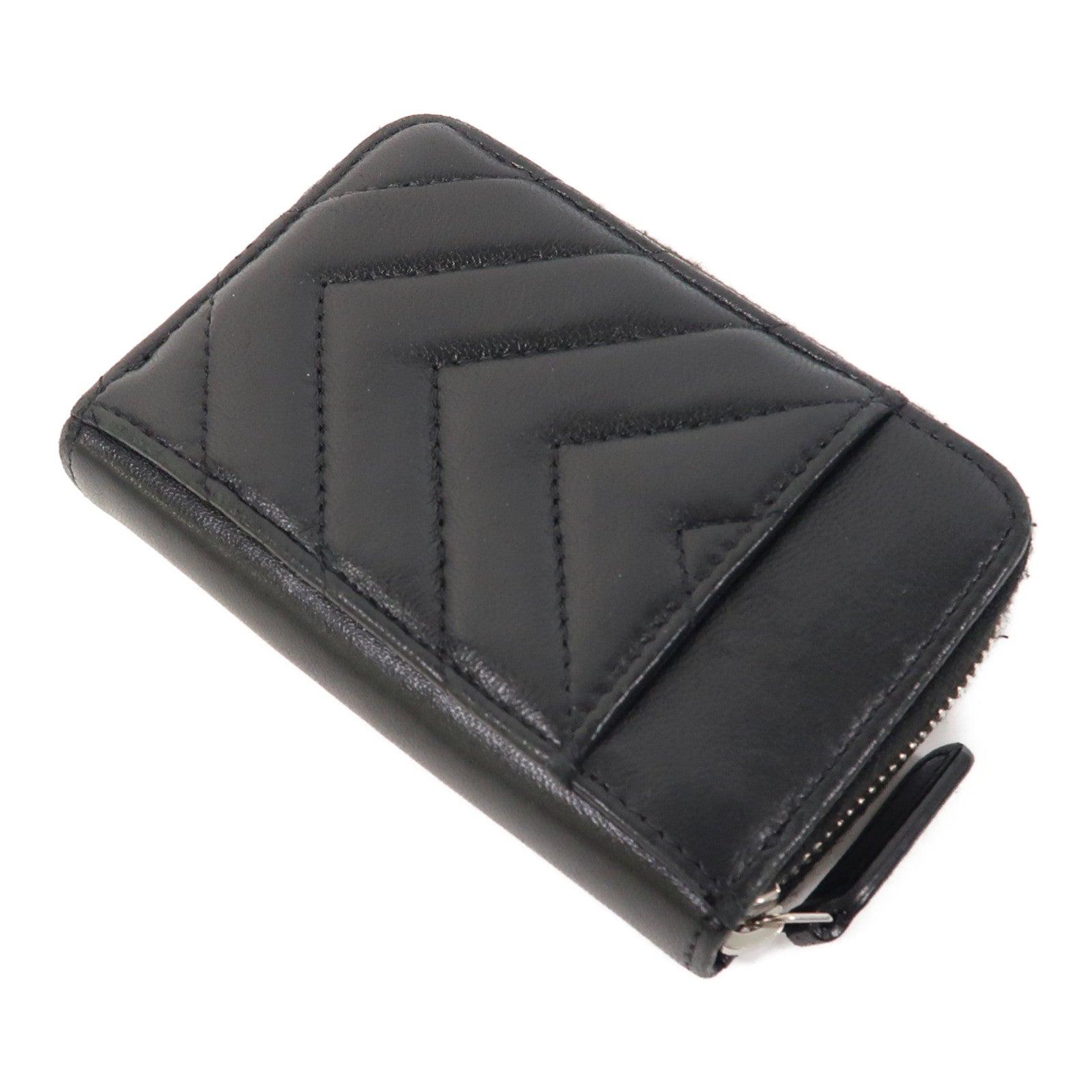 CHANEL 【激減優惠】斜紋羊皮皮革Card Case卡銀扣片套黑色