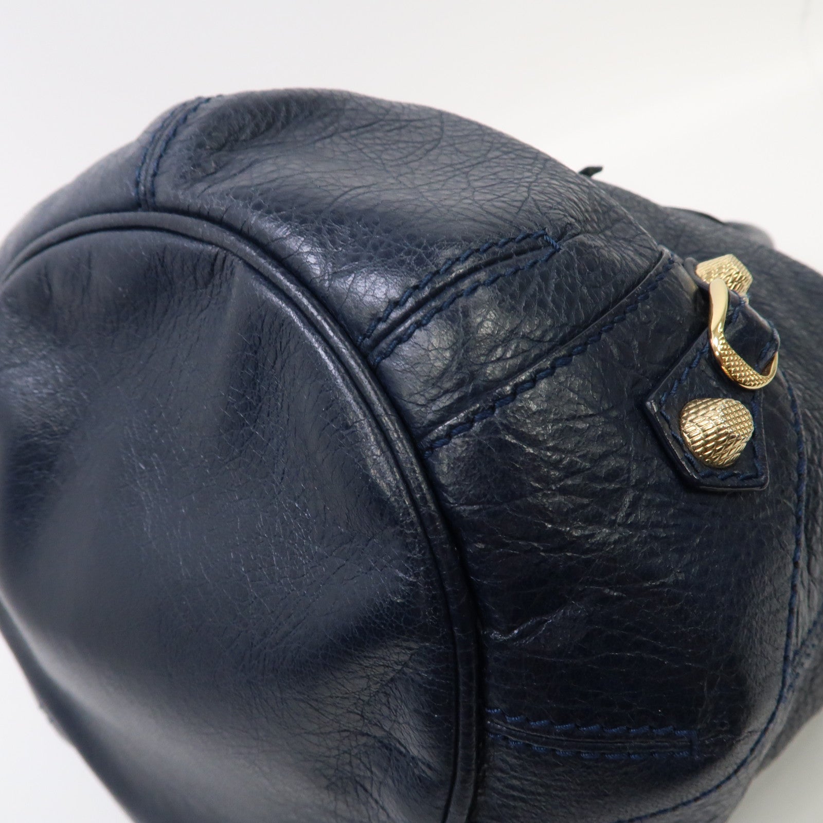 BALENCIAGA 牛皮皮革Giant Mini Pompon金扣手挽肩背兩用袋藍色