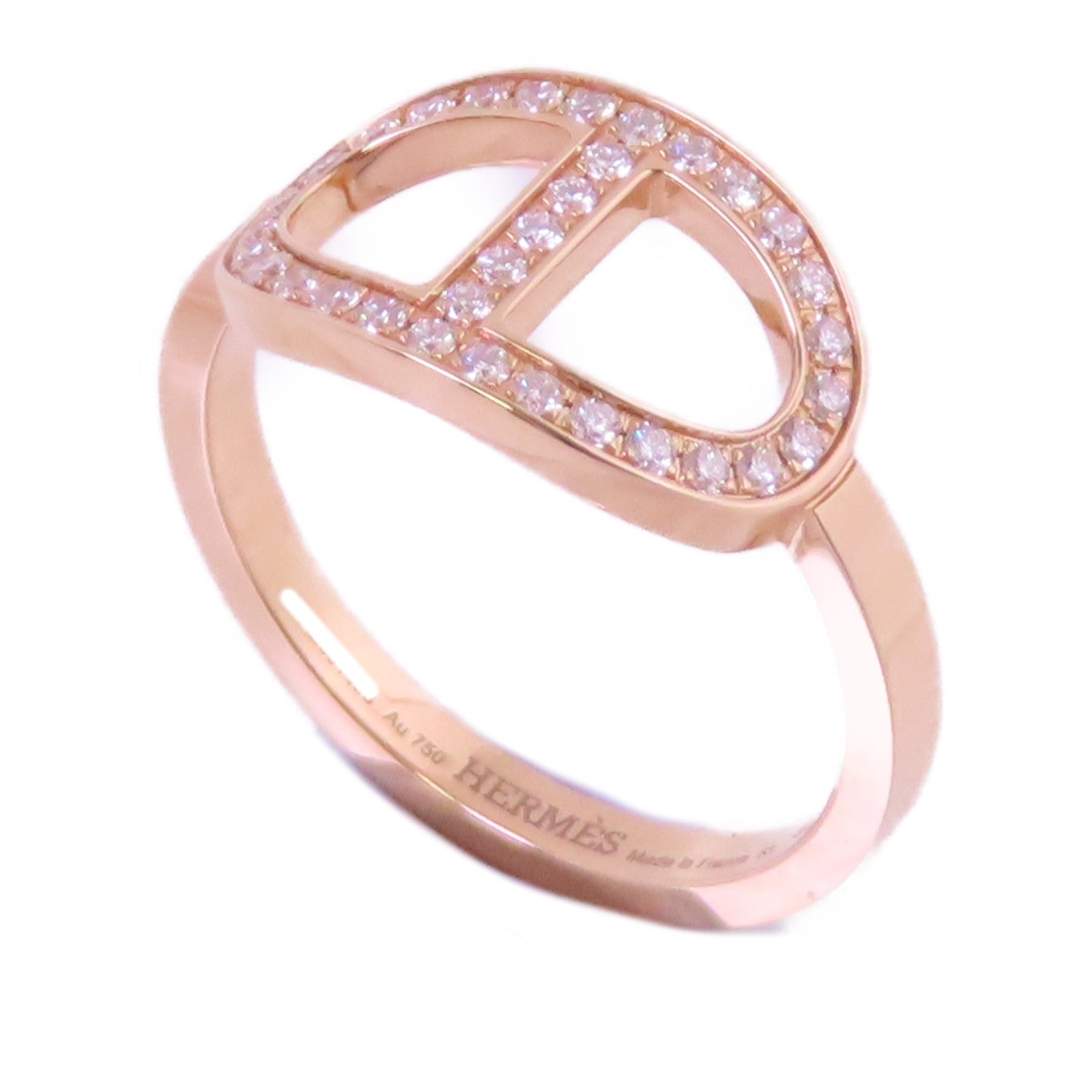 HERMES 18K玫瑰金/鑽石Chaine D Ancre Contour Diamond Ring戒指#53/US#6.25